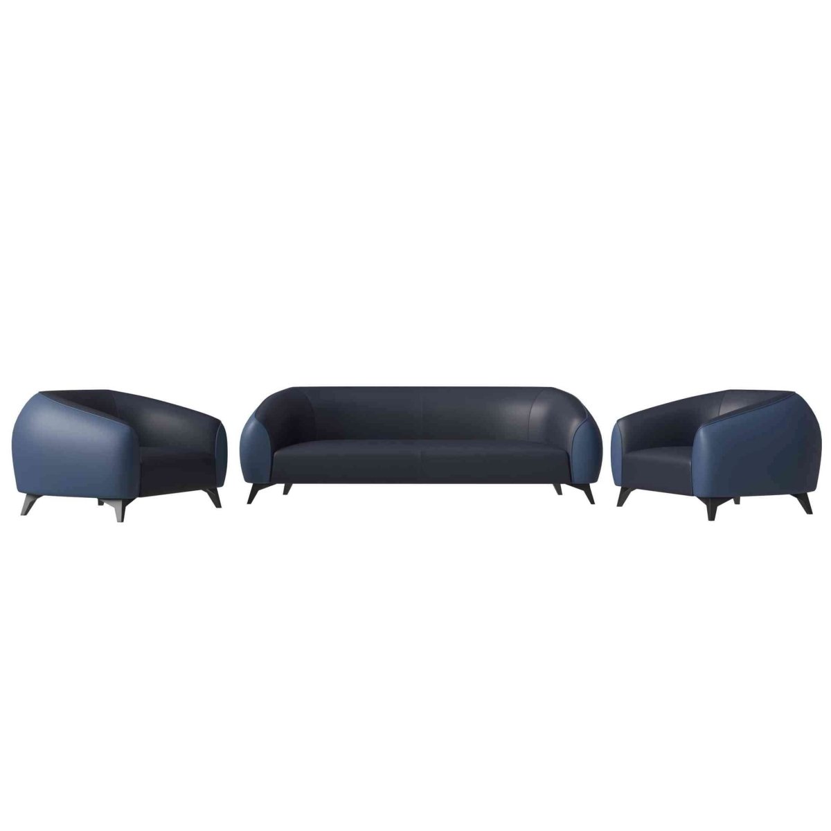 Opula 3-Piece Leather Sofa Set with Solid Wood Frame and Stainless Steel Legs Blue Leisuremod