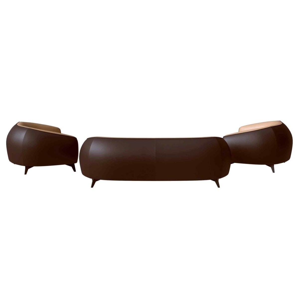 Opula 3-Piece Leather Sofa Set with Solid Wood Frame and Stainless Steel Legs Brown Leisuremod