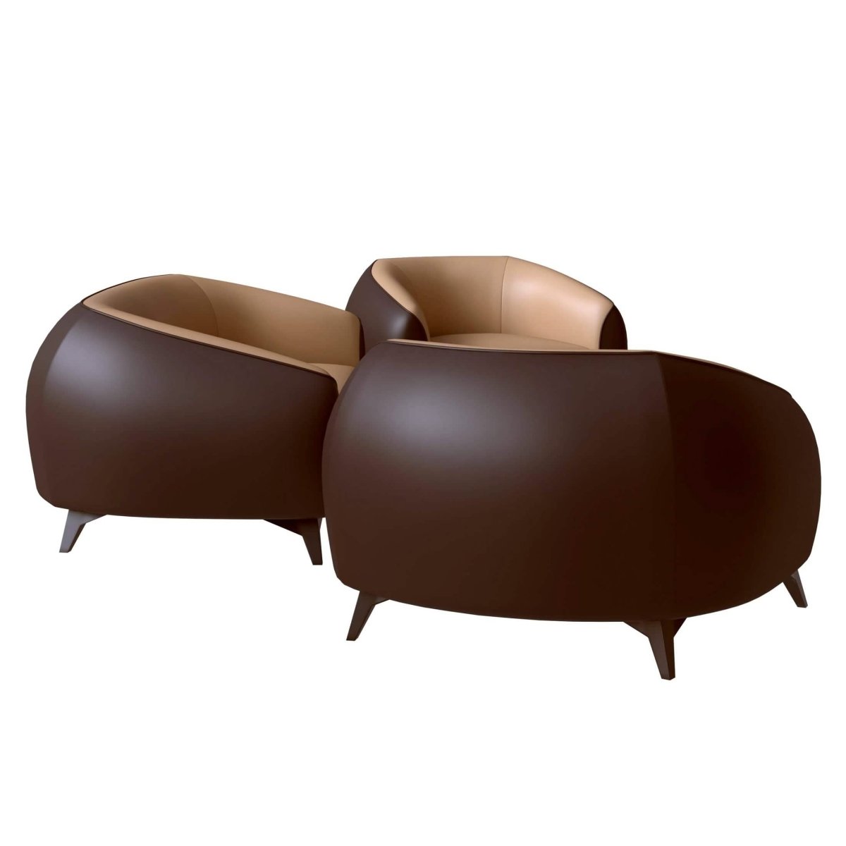 Opula 3-Piece Leather Sofa Set with Solid Wood Frame and Stainless Steel Legs Brown Leisuremod