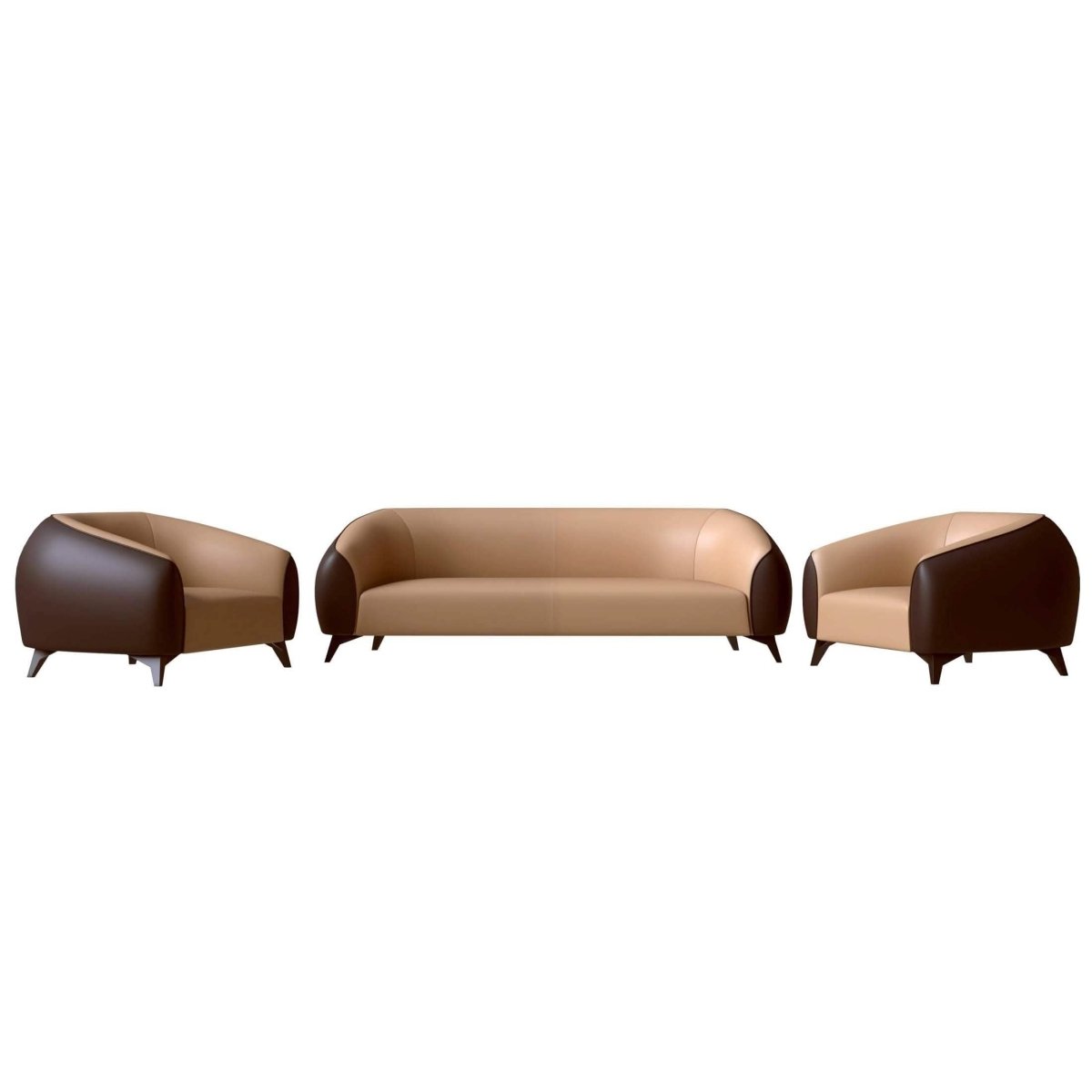 Opula 3-Piece Leather Sofa Set with Solid Wood Frame and Stainless Steel Legs Brown Leisuremod