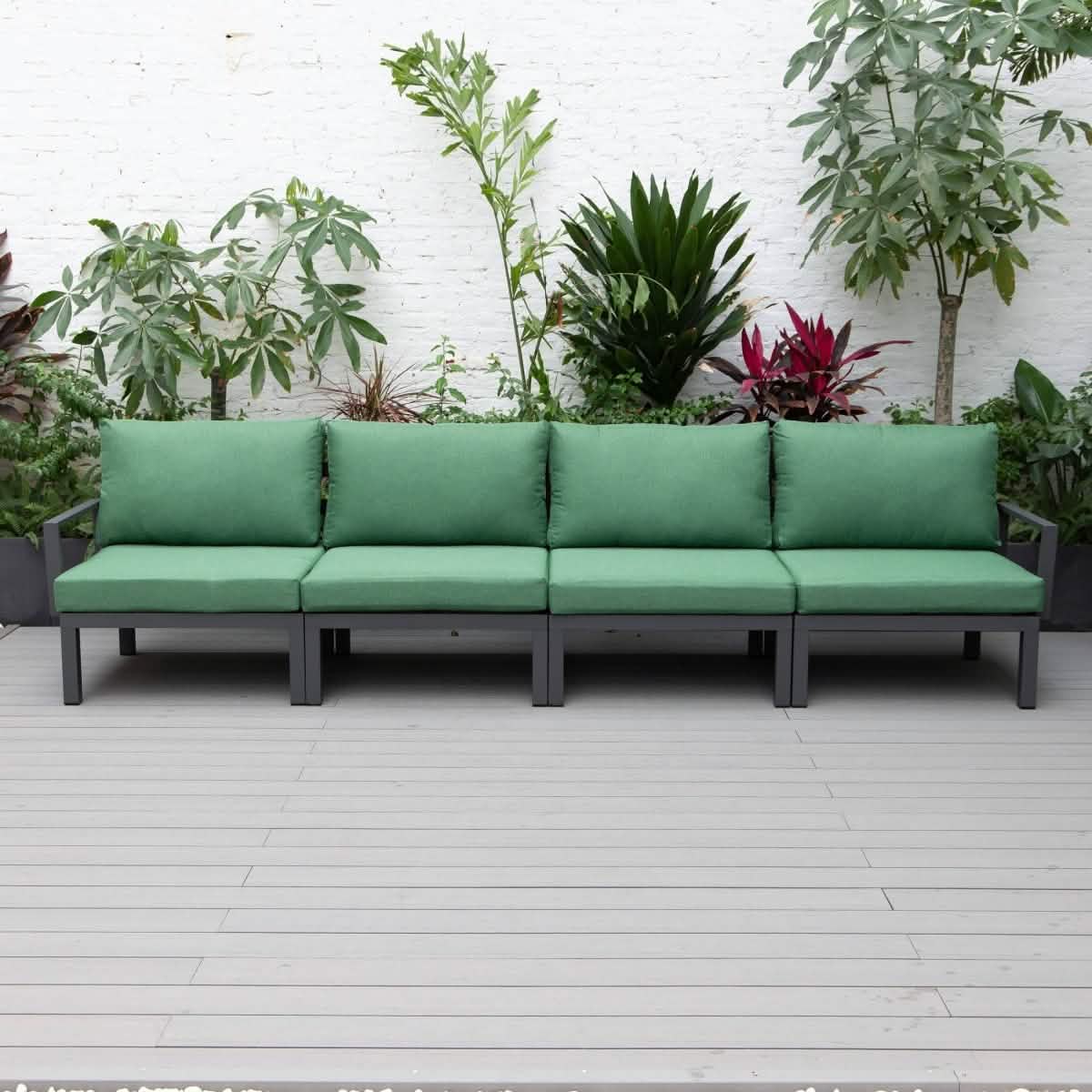 Hamilton 4-Piece Patio Chair Upholstered in Polyester and Powder Coated Aluminum Frame Green Patio Chair Set Leisuremod