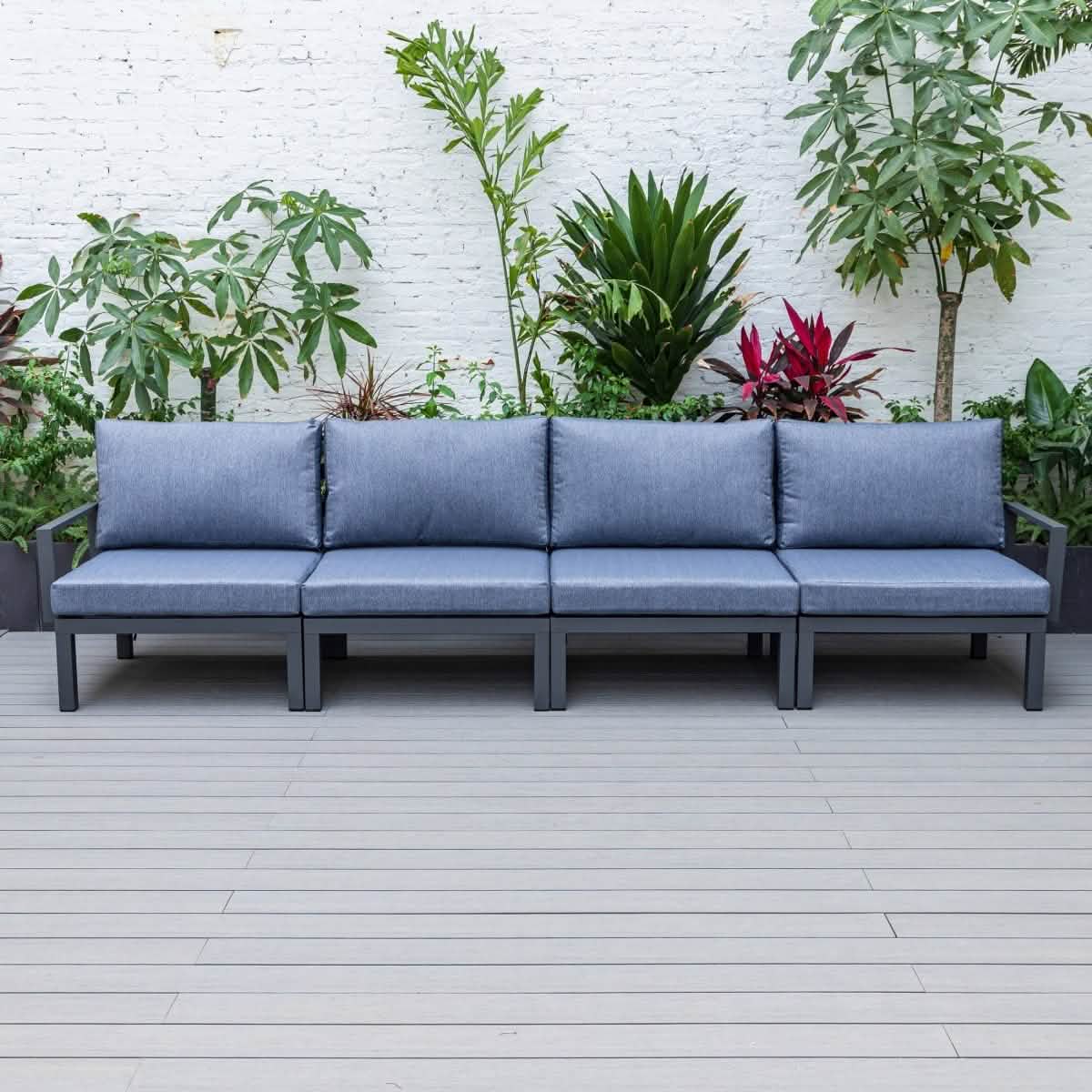 Hamilton 4-Piece Patio Chair Upholstered in Polyester and Powder Coated Aluminum Frame Charcoal Blue Patio Chair Set Leisuremod