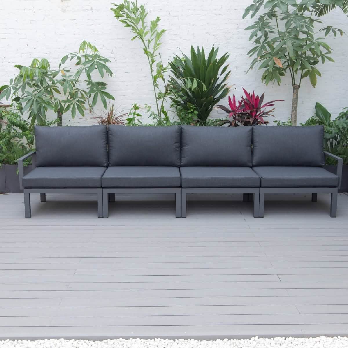 Hamilton 4-Piece Patio Chair Upholstered in Polyester and Powder Coated Aluminum Frame Black Patio Chair Set Leisuremod