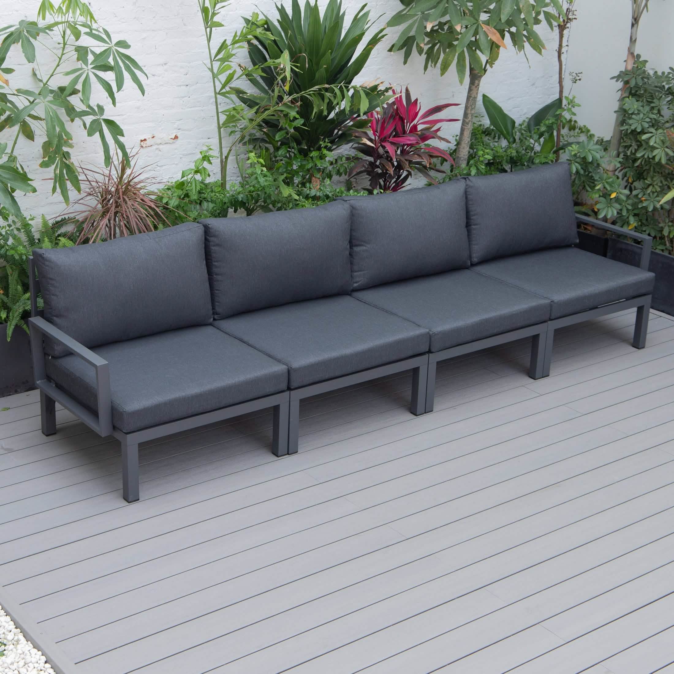 Hamilton 4-Piece Patio Chair Upholstered in Polyester and Powder Coated Aluminum Frame Black Patio Chair Set Leisuremod