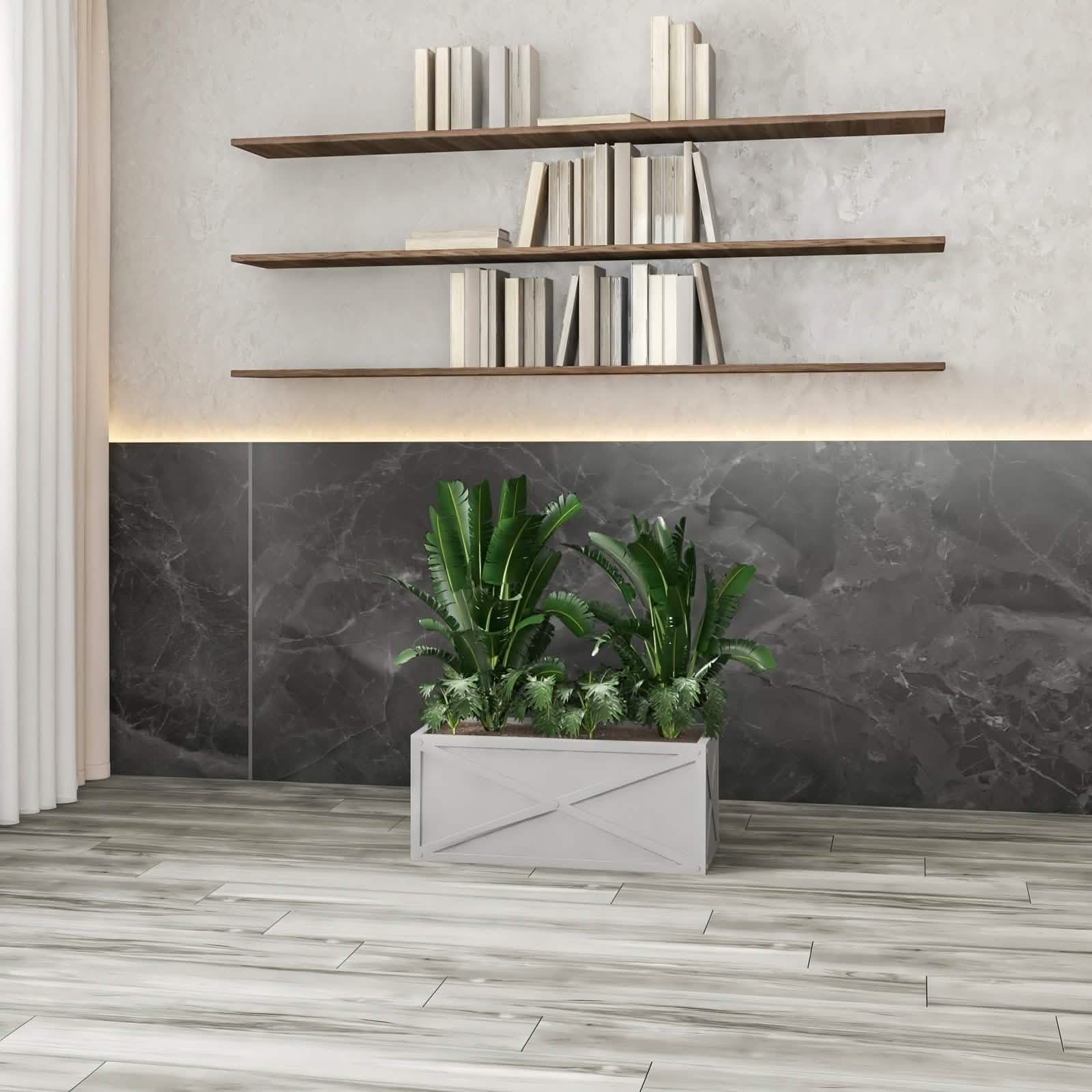 Leisuremod Planter Bonsai Fiberglass and Clay Planter - Rectangular Weather-Resistant Planter Box with Drainage Holes