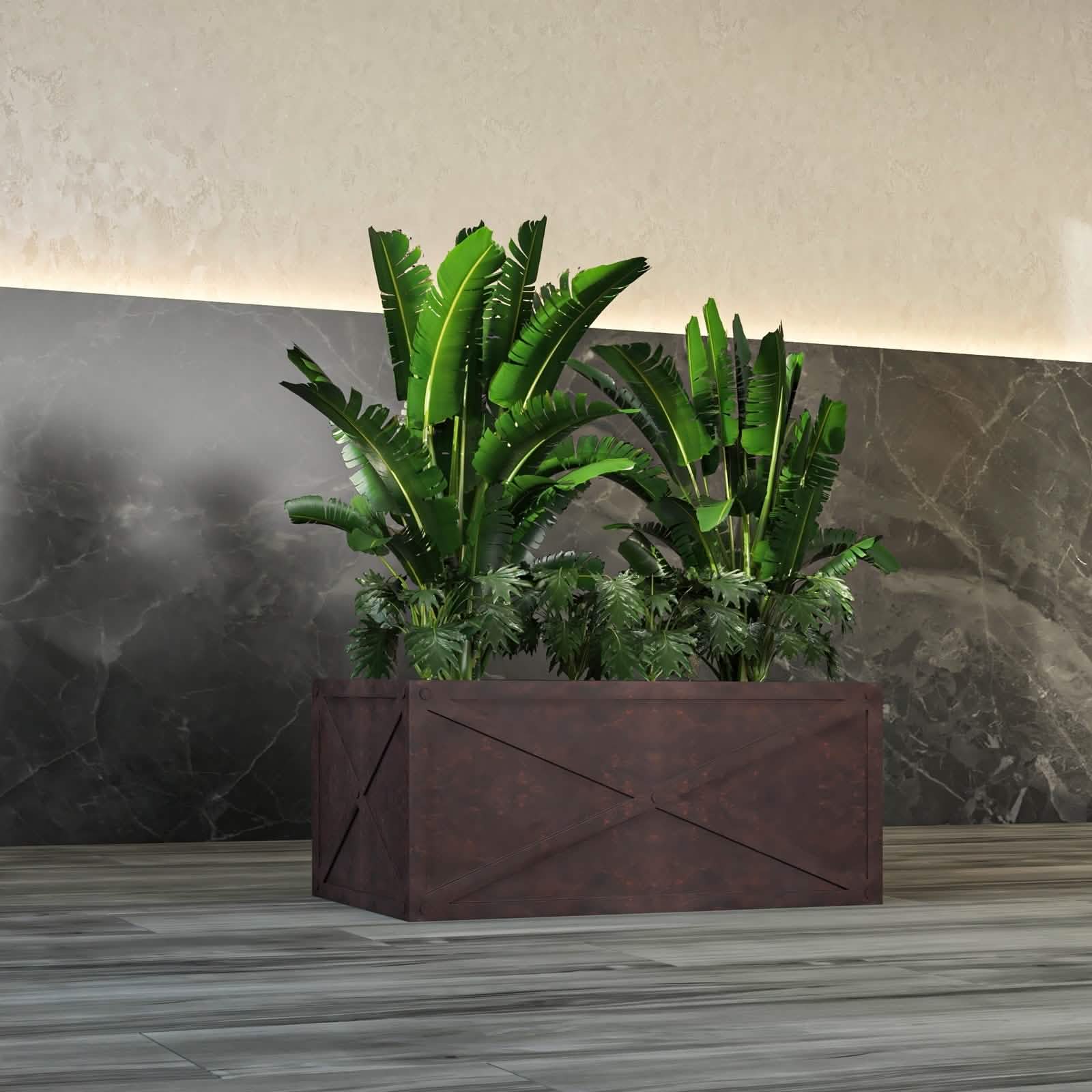 Leisuremod Planter Bonsai Fiberglass and Clay Planter - Rectangular Weather-Resistant Planter Box with Drainage Holes