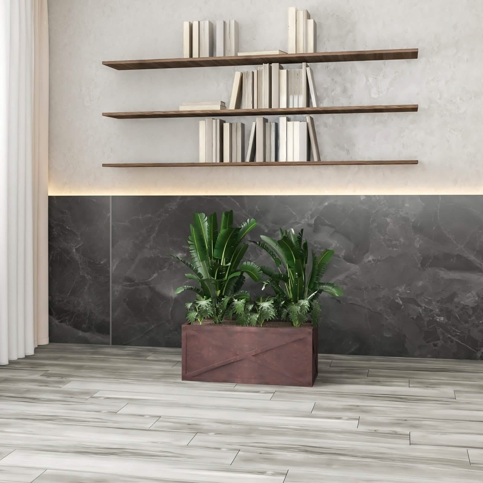 Leisuremod Planter Bonsai Fiberglass and Clay Planter - Rectangular Weather-Resistant Planter Box with Drainage Holes