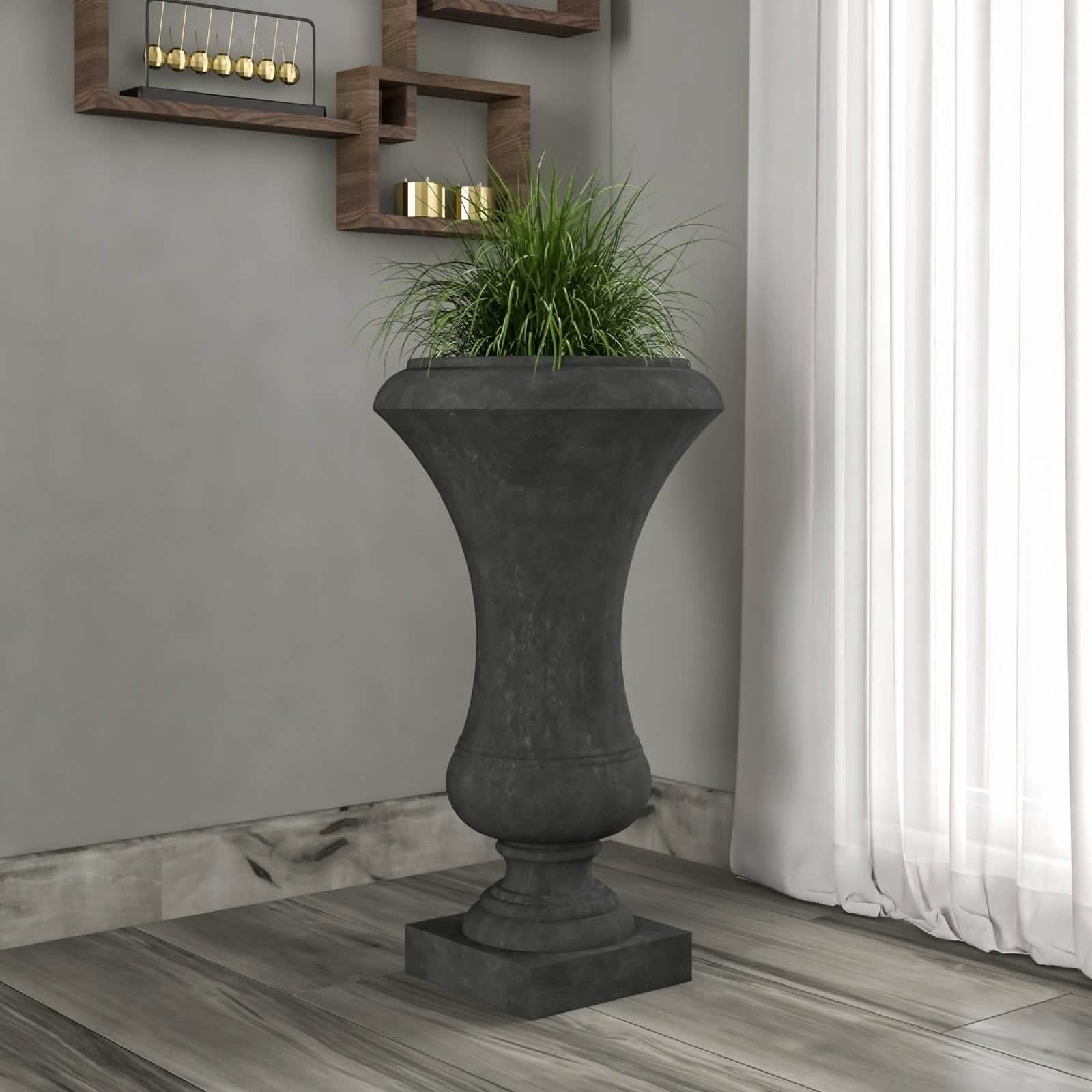 Leisuremod Planter Daisy Fiberstone and Clay Urn Planter with Drainage Holes for Indoor and Outdoor