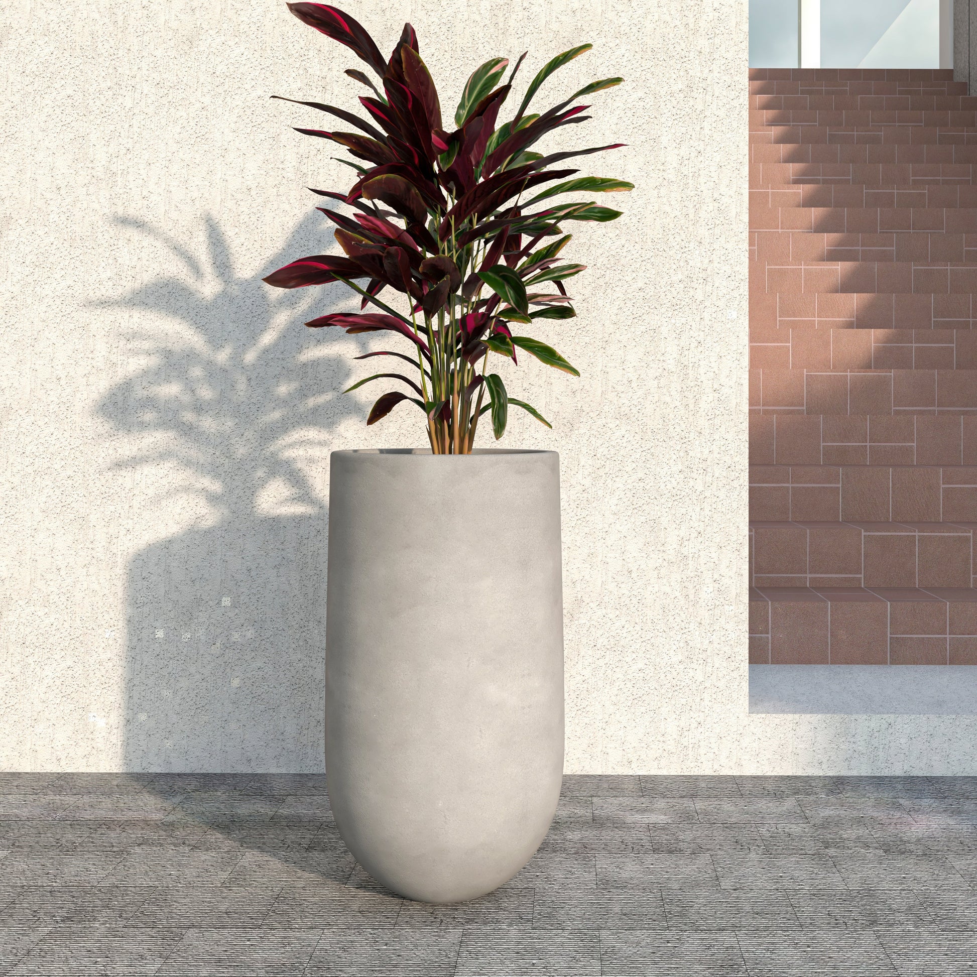 Leisuremod Planter Topiary Mid-Century Modern Cylinder Planter: Fiberstone and MgO Clay Planter Pot in Dark Grey