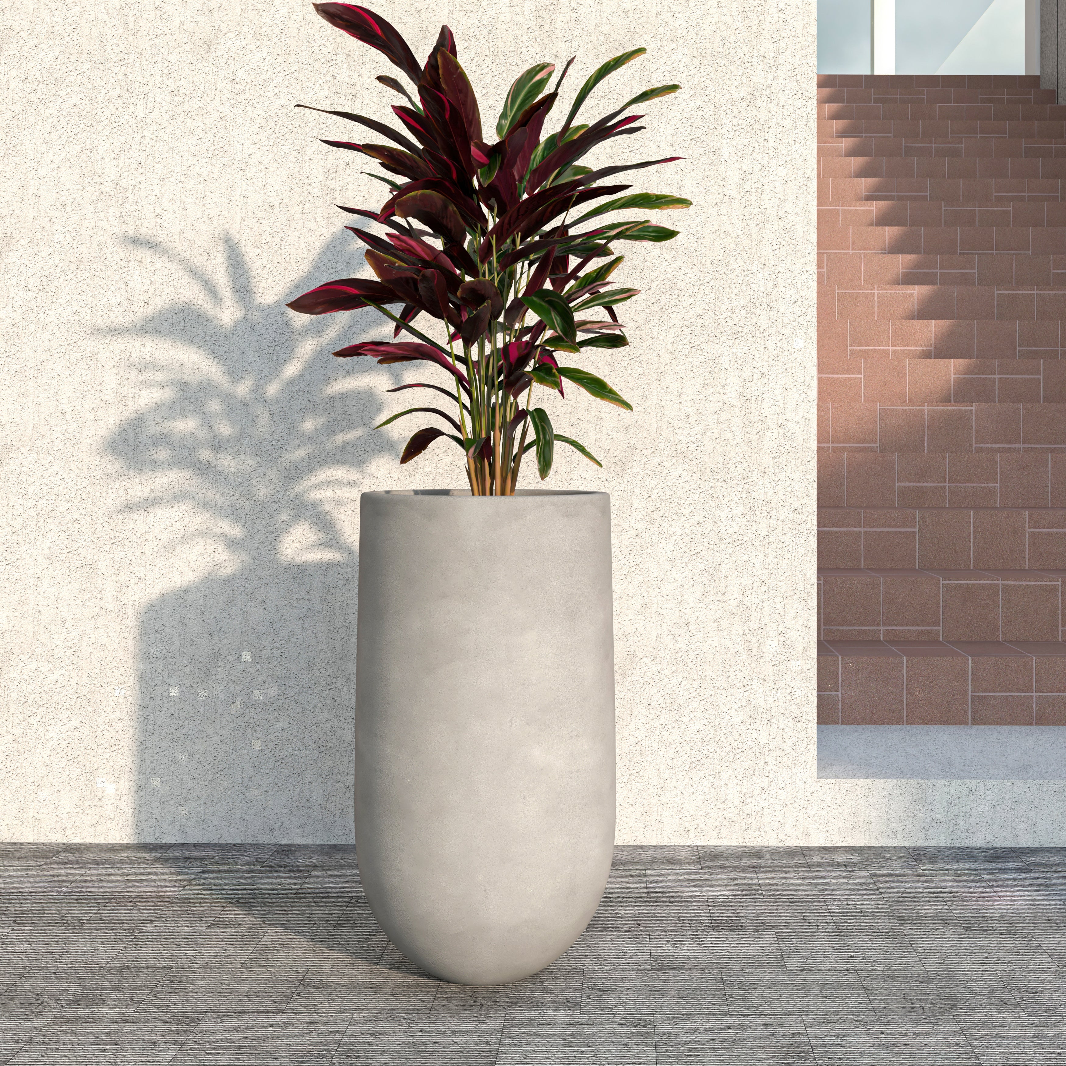 Leisuremod Planter Topiary Mid-Century Modern Cylinder Planter: Fiberstone and MgO Clay Planter Pot in Dark Grey