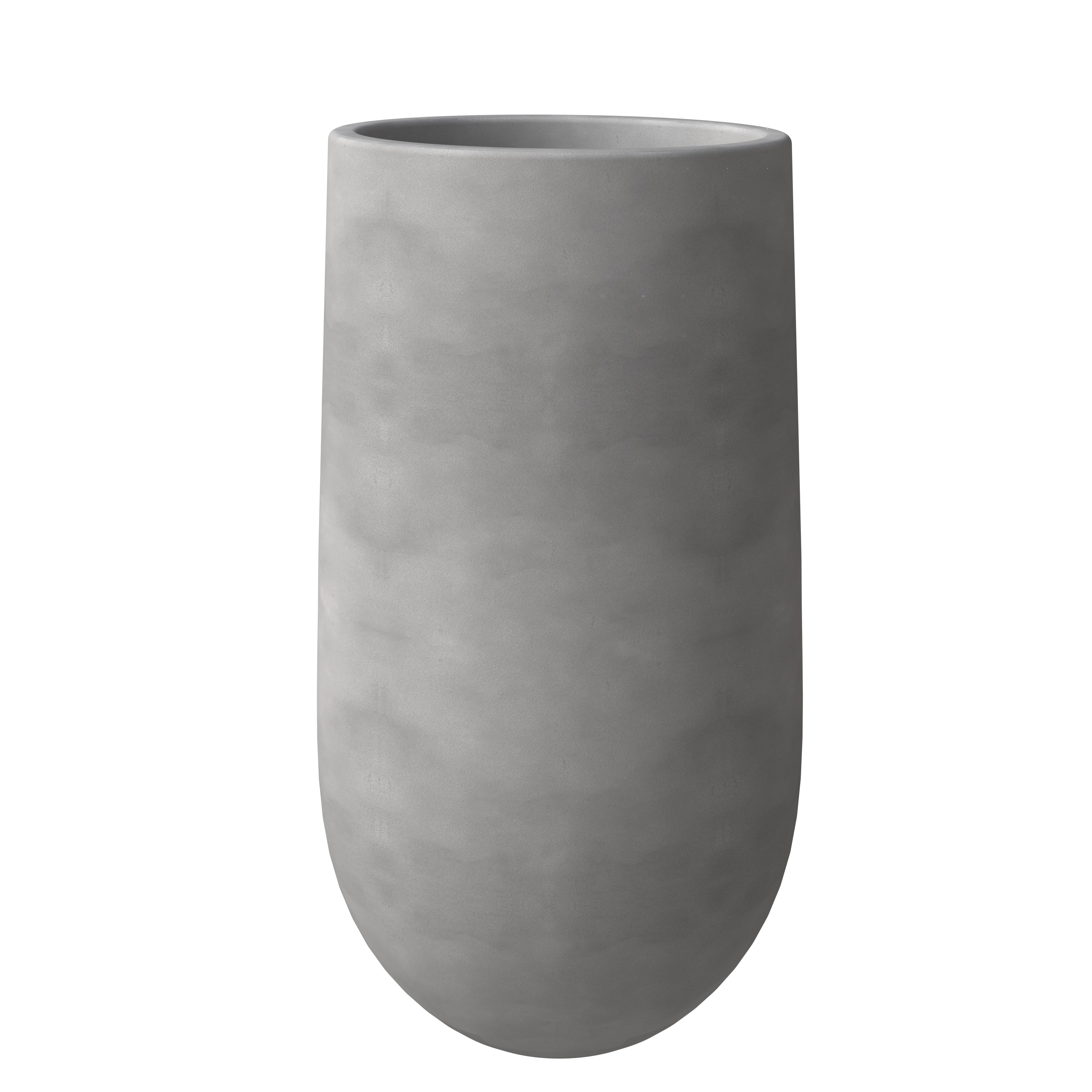 Leisuremod Planter Topiary Mid-Century Modern Cylinder Planter: Fiberstone and MgO Clay Planter Pot in Dark Grey