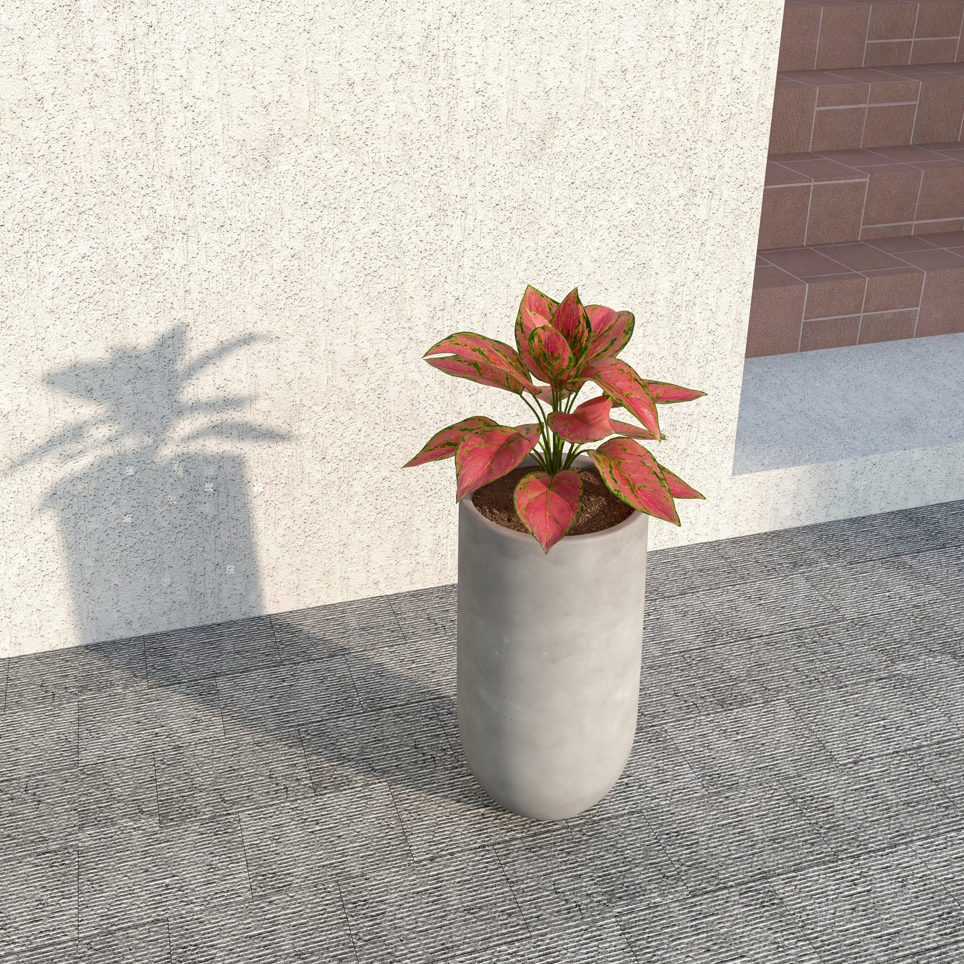 Leisuremod Planter Topiary Mid-Century Modern Cylinder Planter: Fiberstone and MgO Clay Planter Pot in Dark Grey