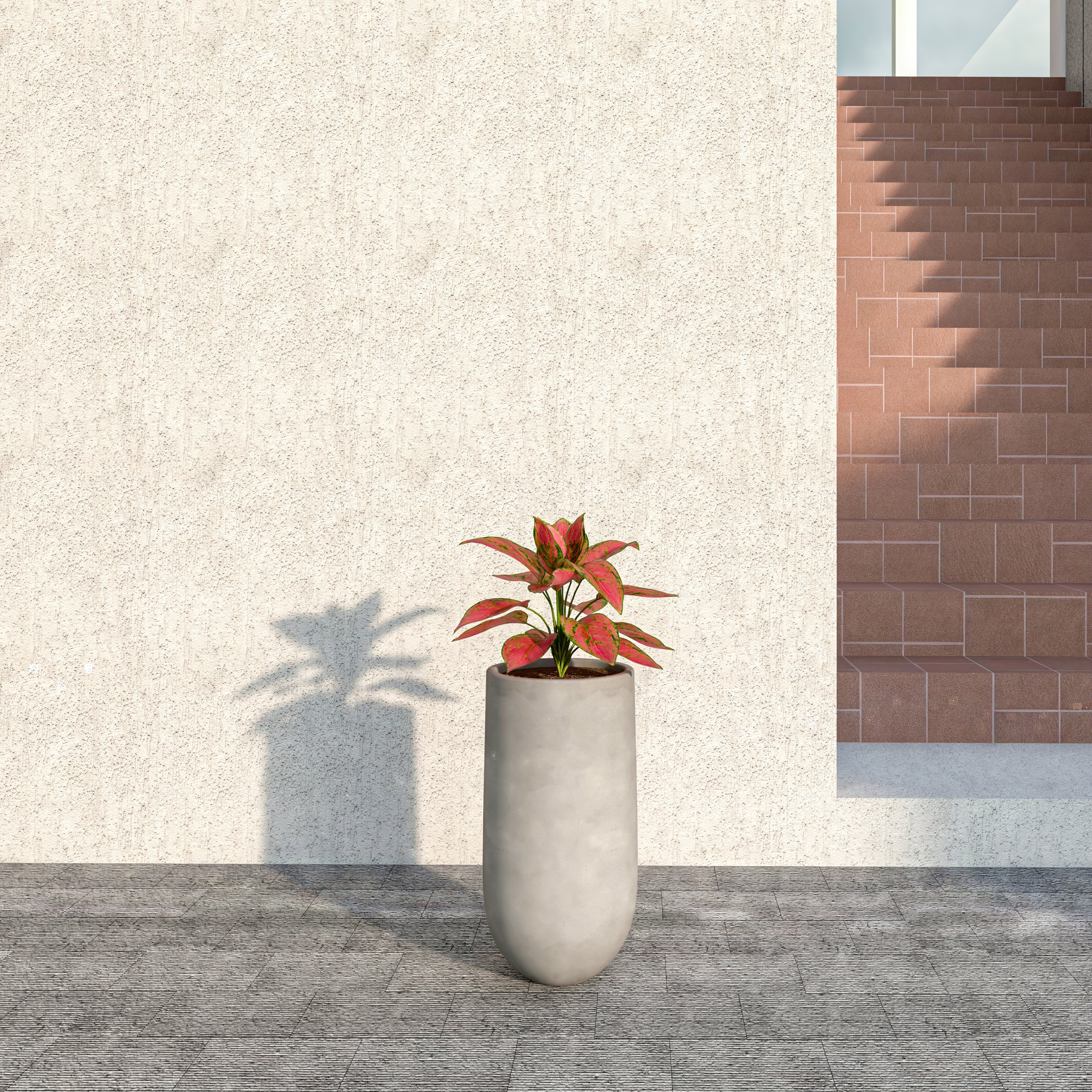 Leisuremod Planter Topiary Mid-Century Modern Cylinder Planter: Fiberstone and MgO Clay Planter Pot in Dark Grey