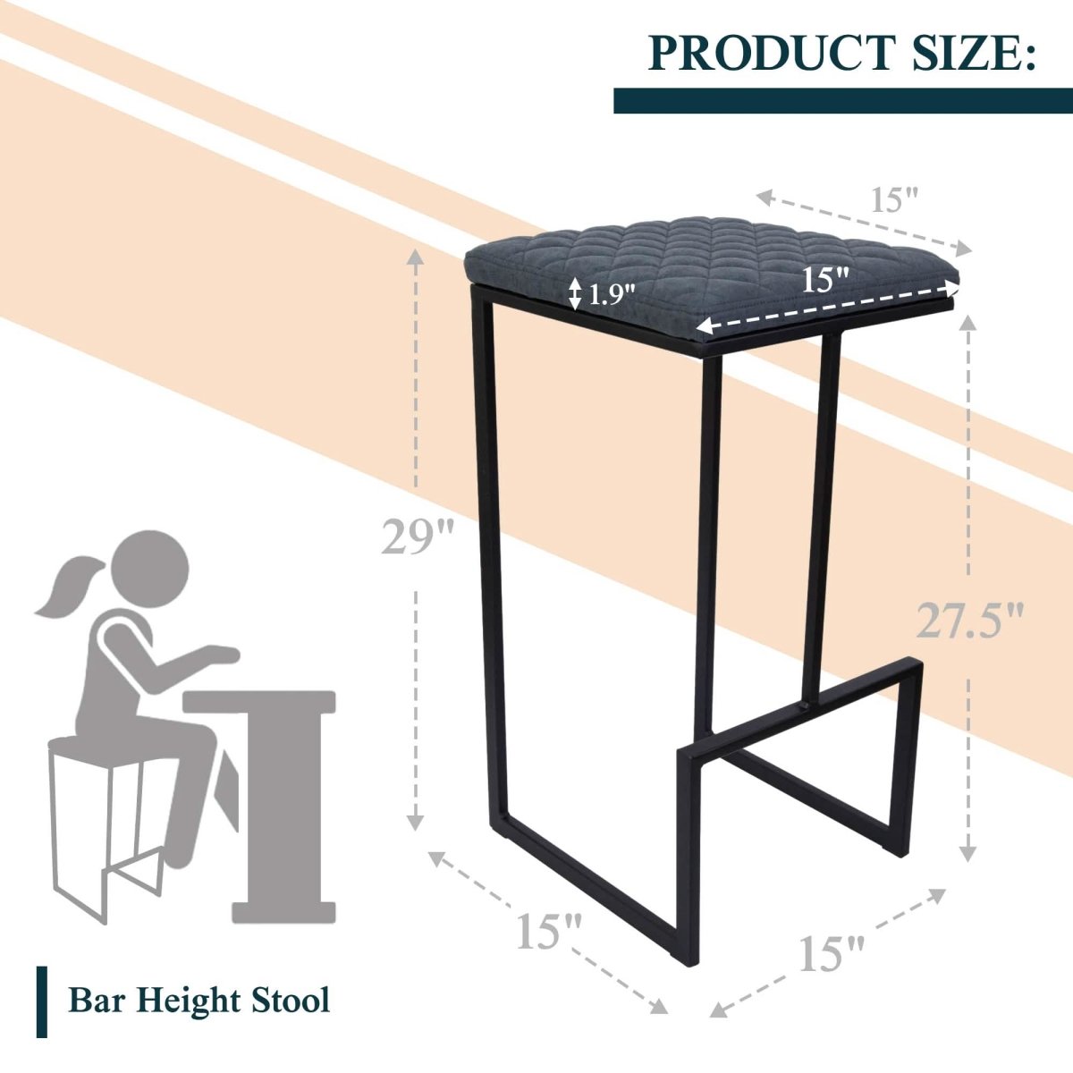 Quincy Leather Bar Stools With Metal Frame Olive Green Leisuremod