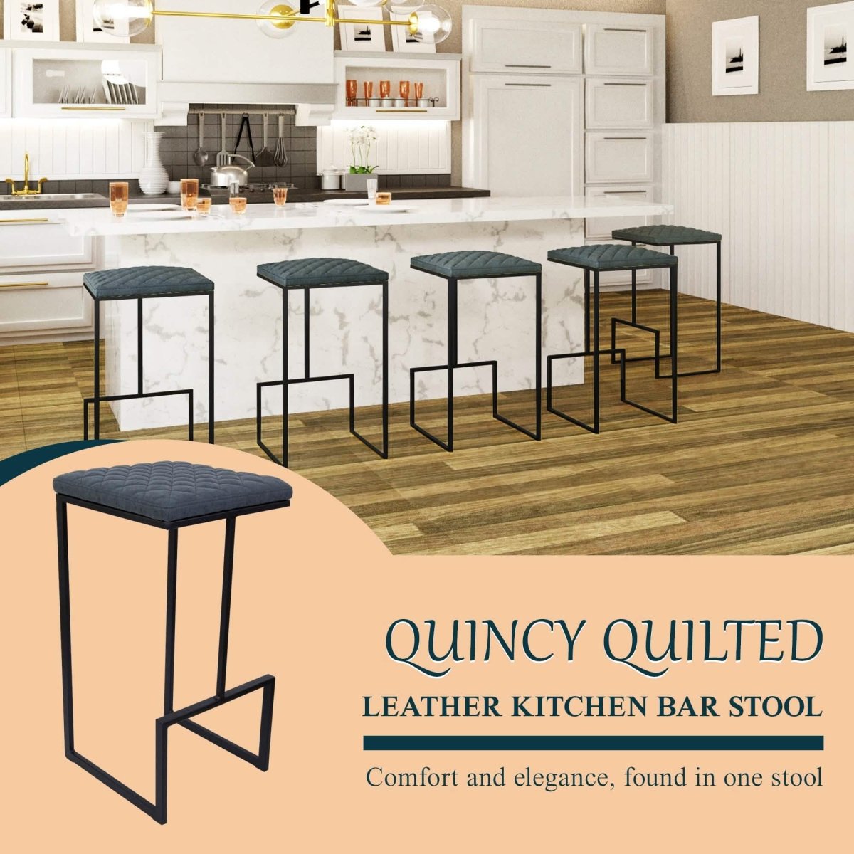 Quincy Leather Bar Stools With Metal Frame Olive Green Leisuremod