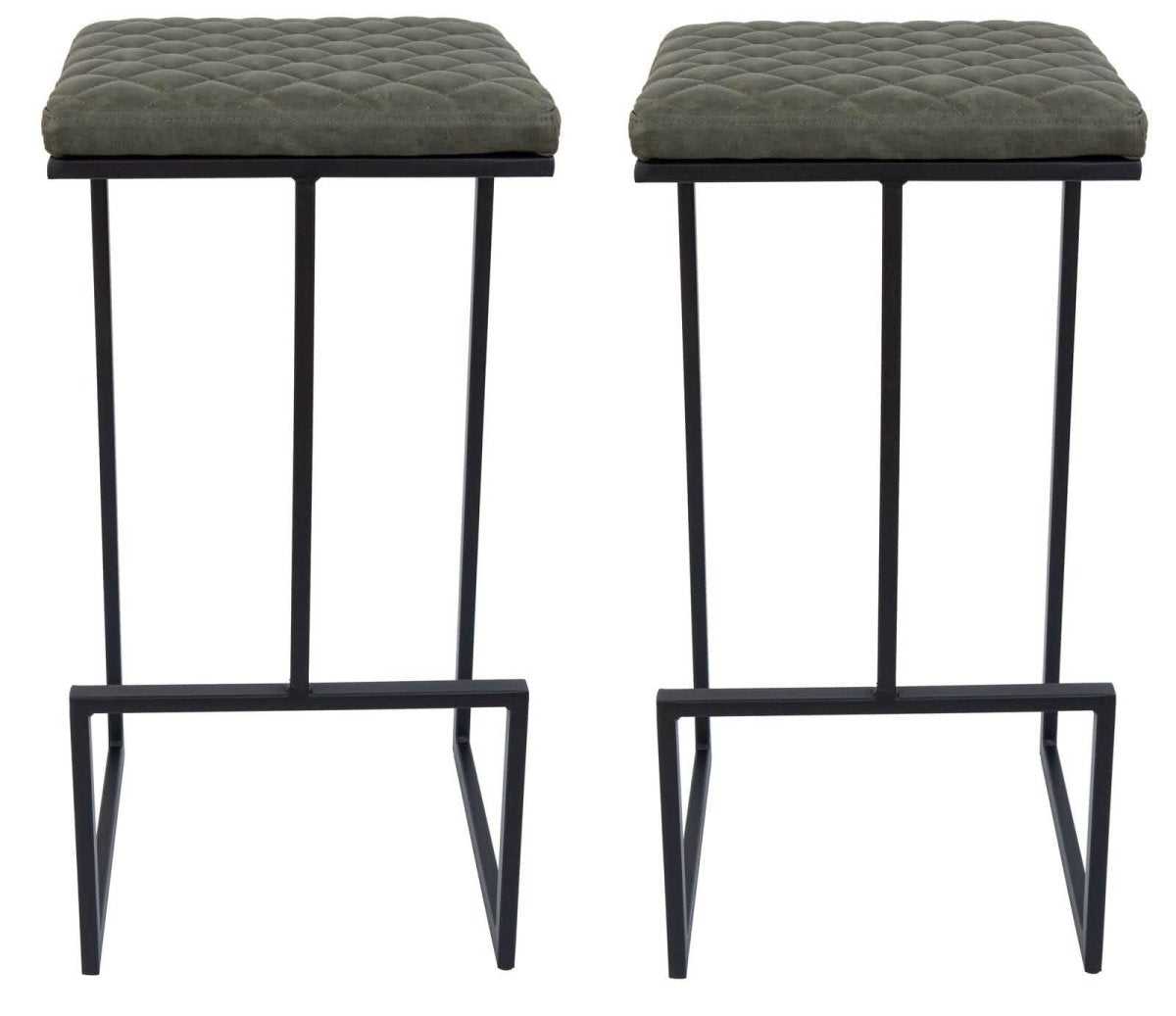 Quincy Leather Bar Stools With Metal Frame Olive Green Leisuremod
