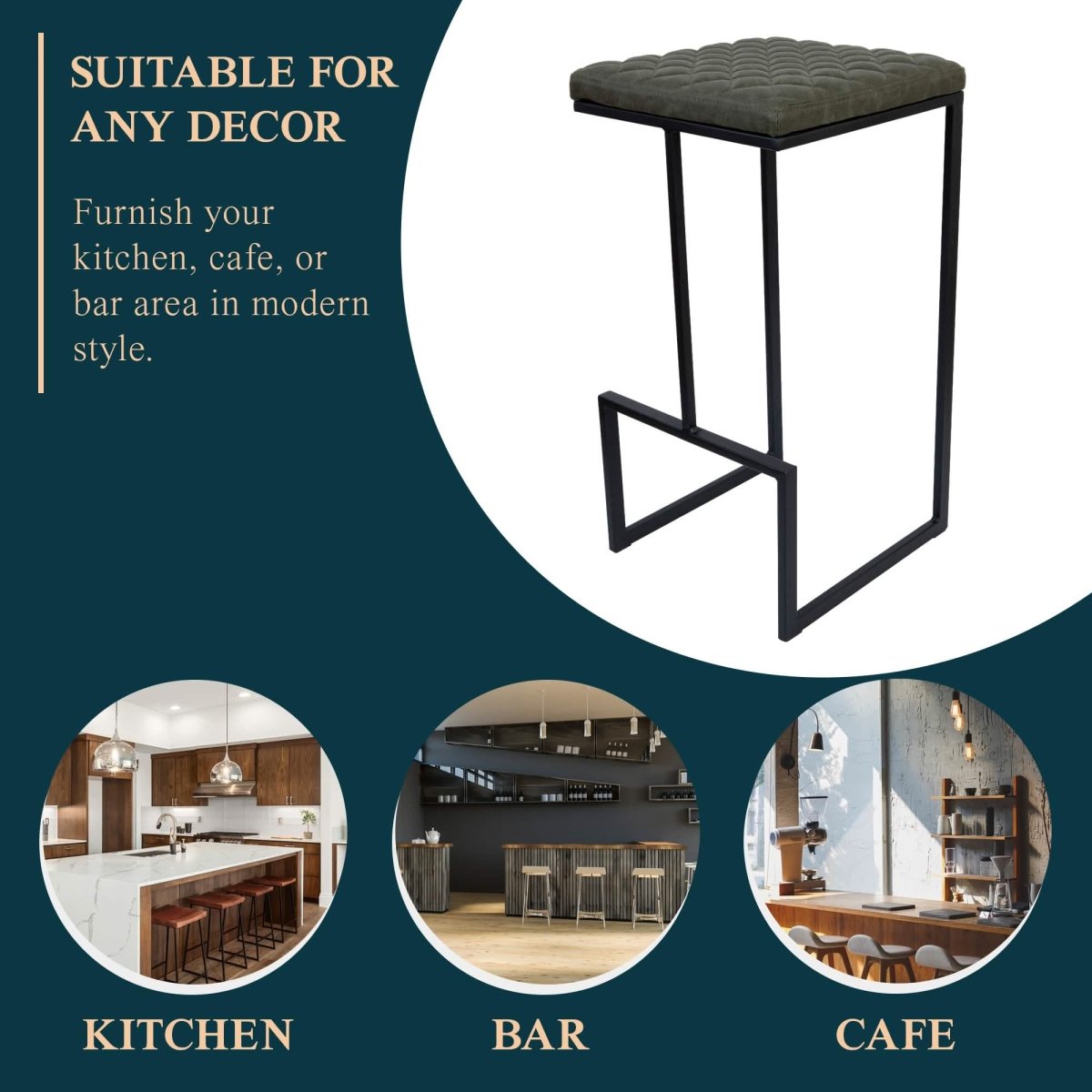 Quincy Leather Bar Stools With Metal Frame Olive Green Leisuremod