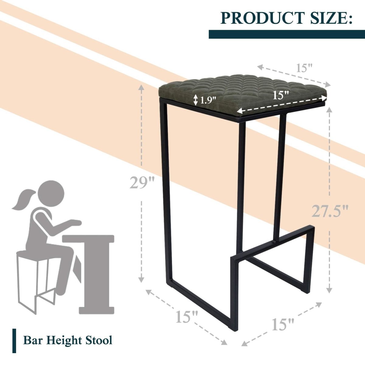 Quincy Leather Bar Stools With Metal Frame Olive Green Leisuremod