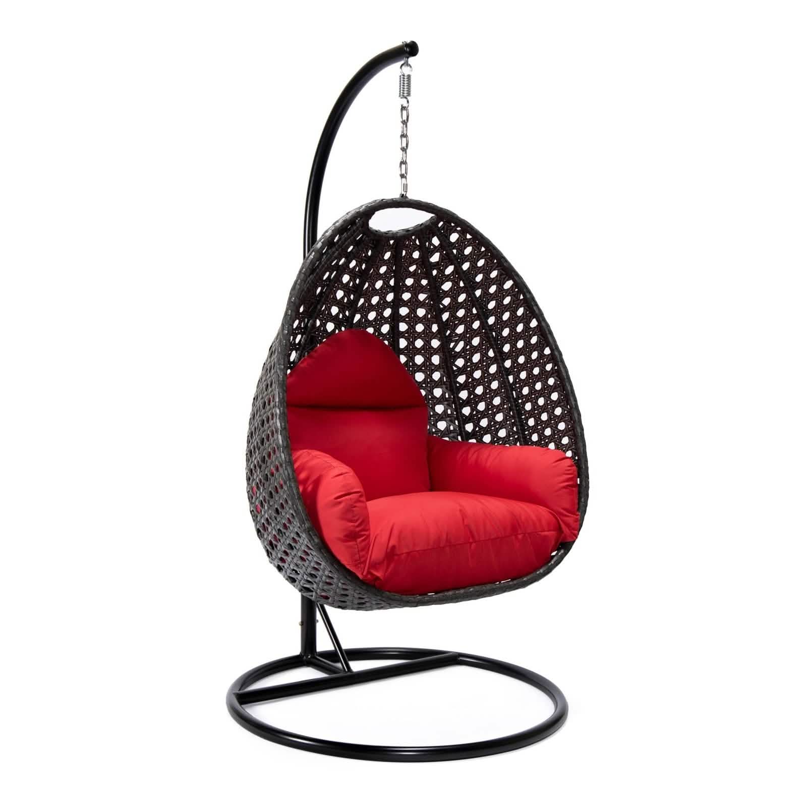 Charcoal Wicker Hanging Single Egg Swing Chair With Cushions Red Leisuremod