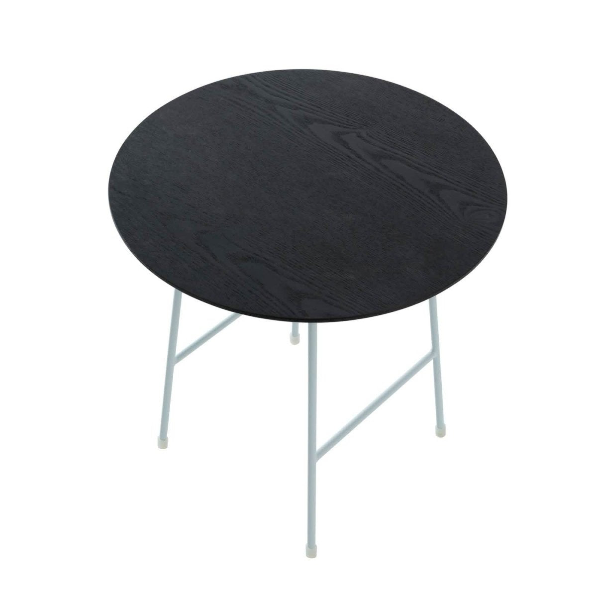Rossmore Round Side Table with MDF Wood Tabletop in White Steel Walnut Leisuremod