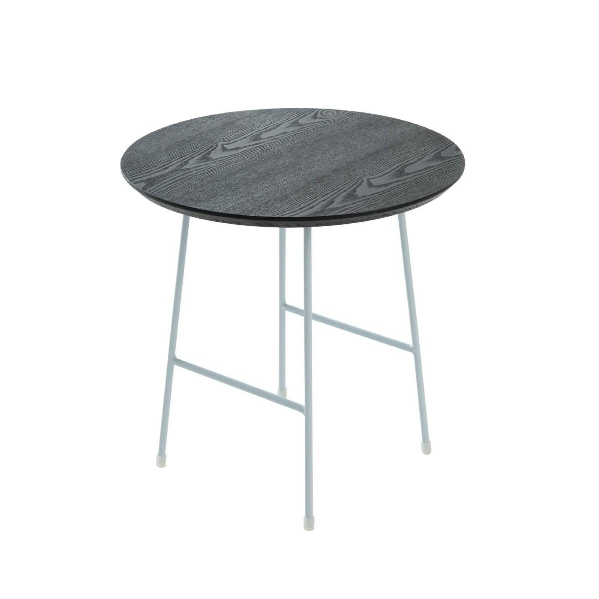 Rossmore Round Side Table with MDF Wood Tabletop in White Steel Walnut Leisuremod
