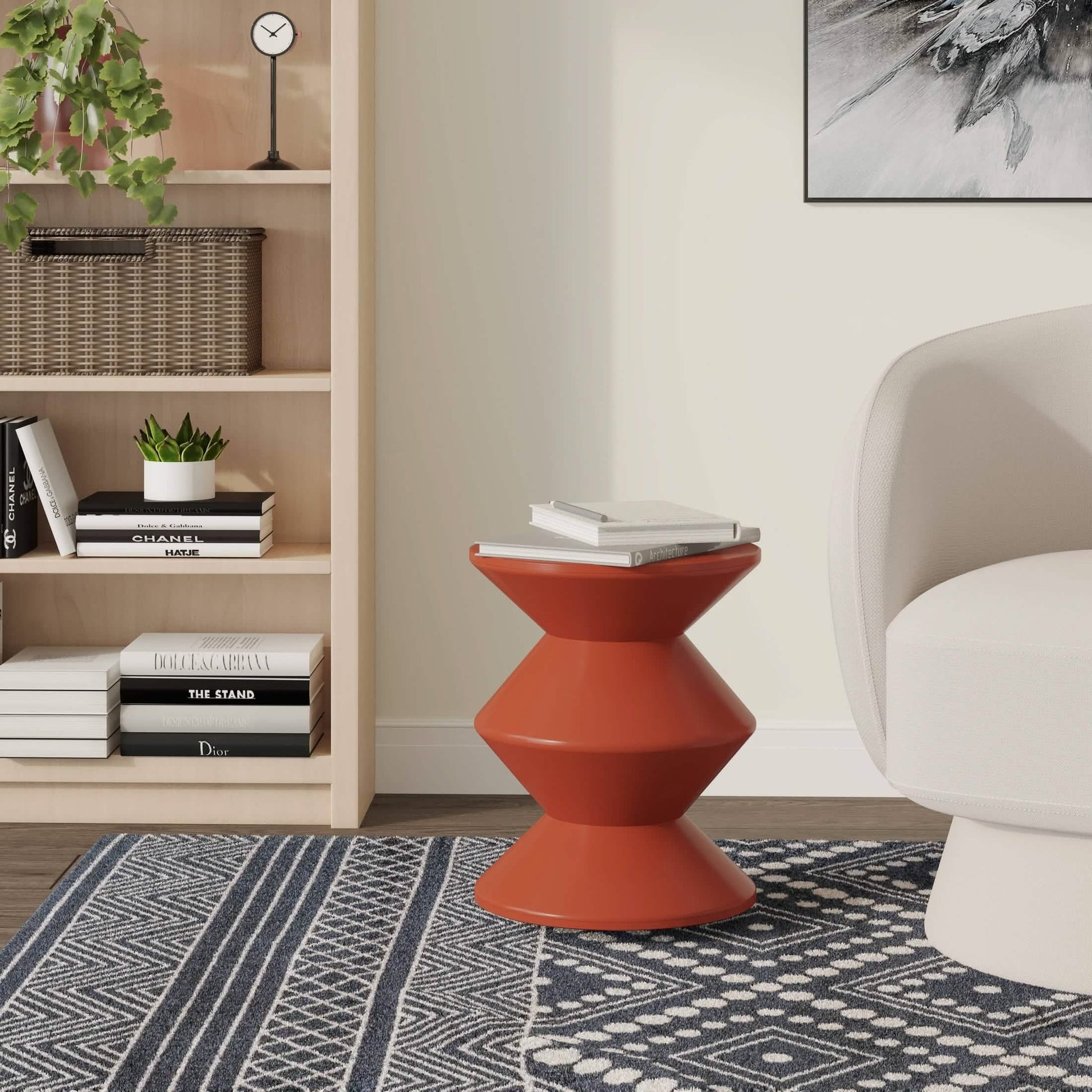 Aura Round Side Table in ABS Plastic With Contemporary Double-Hourglass Design Brown Side Table Leisuremod