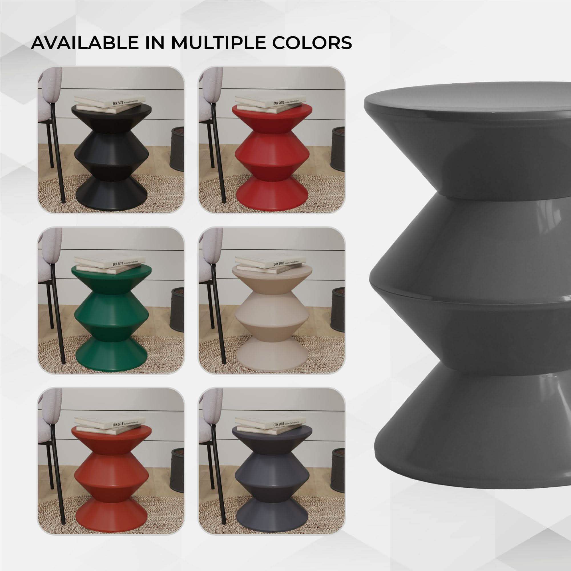 Aura Round Side Table in ABS Plastic With Contemporary Double-Hourglass Design Grey Side Table Leisuremod