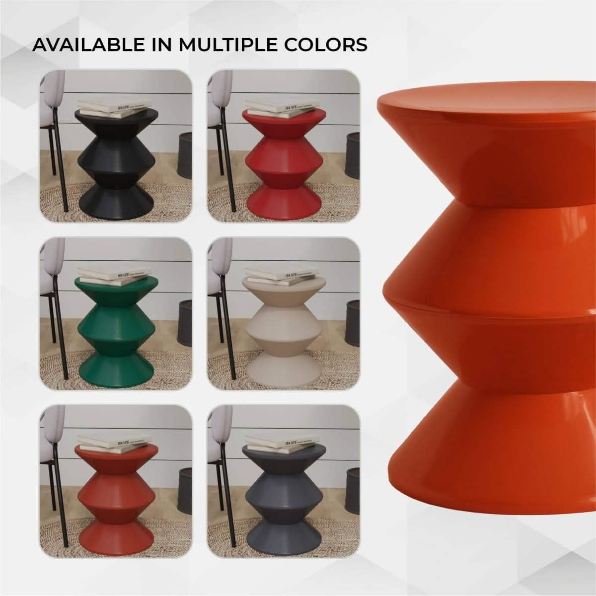 Aura Round Side Table in ABS Plastic With Contemporary Double-Hourglass Design Brown Side Table Leisuremod