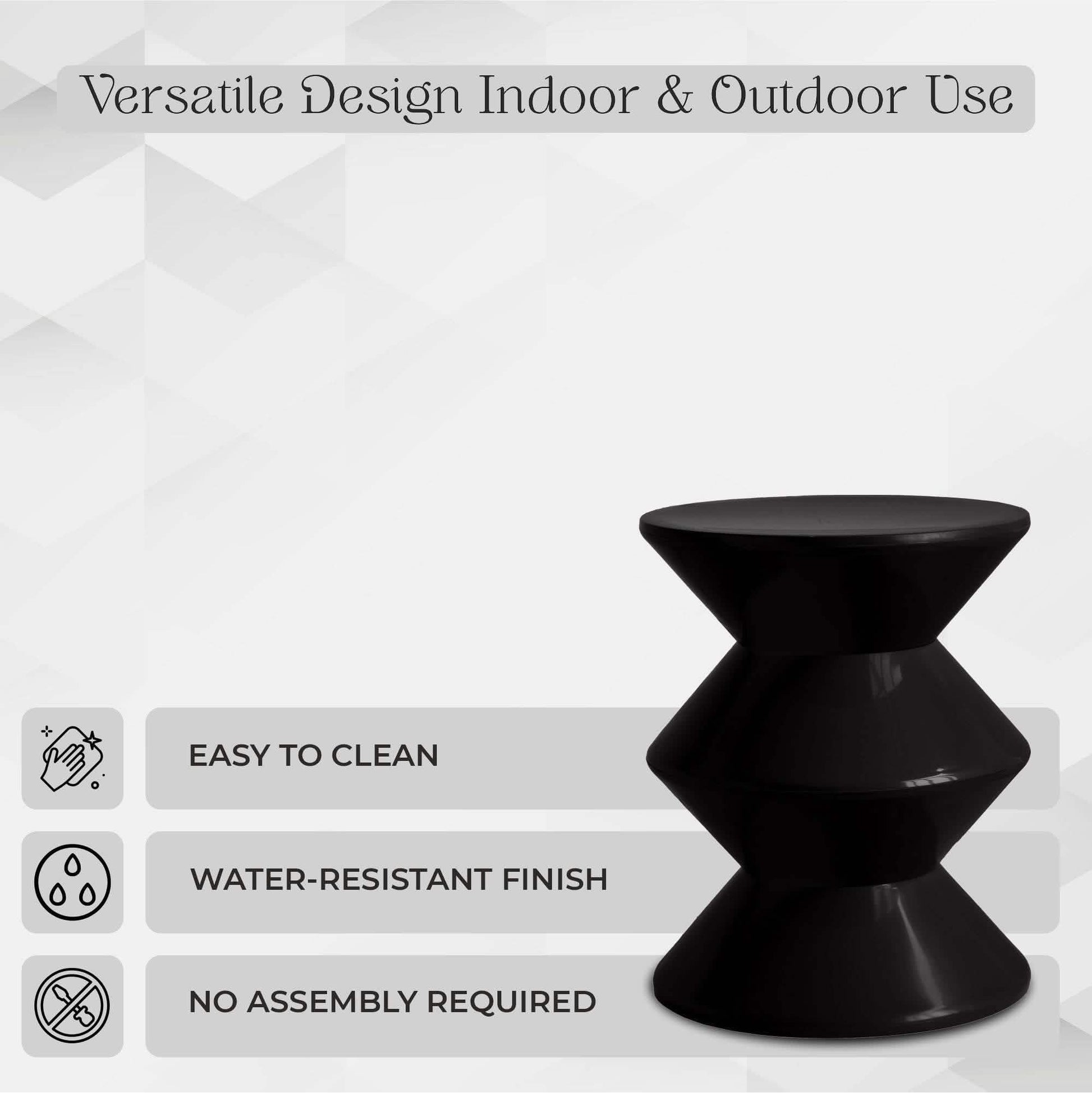 Aura Round Side Table in ABS Plastic With Contemporary Double-Hourglass Design Black Side Table Leisuremod
