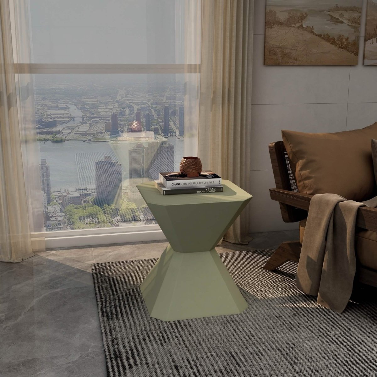 Azure Side Table Round Fiberstone Accent Table Marble White Side Table LeisureMod