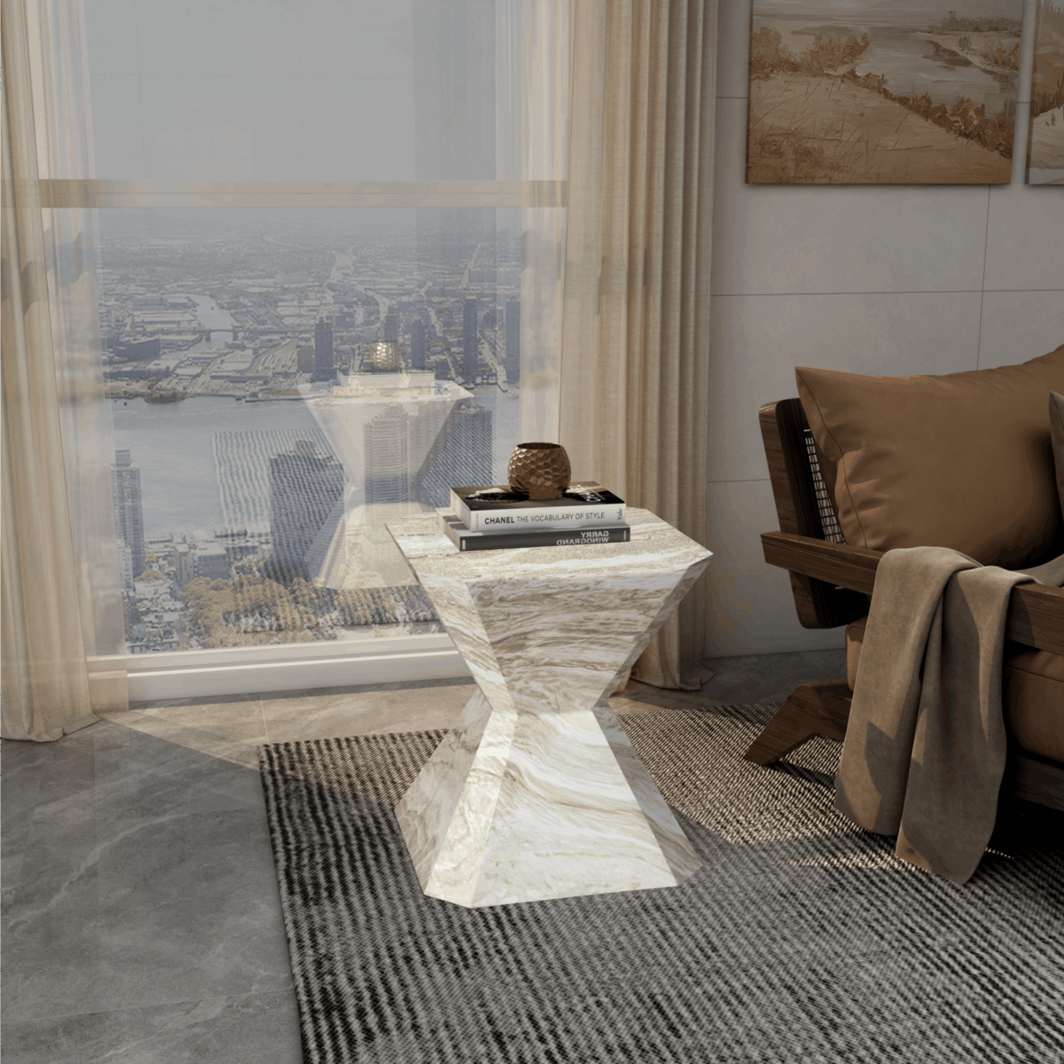 LeisureMod Side Table Azure Side Table Round Fiberstone Accent Table