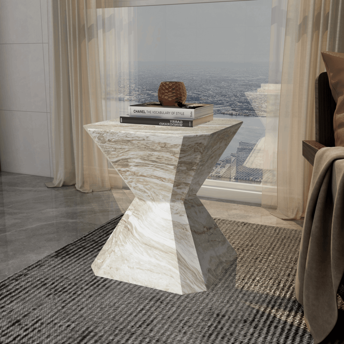 LeisureMod Side Table Azure Side Table Round Fiberstone Accent Table