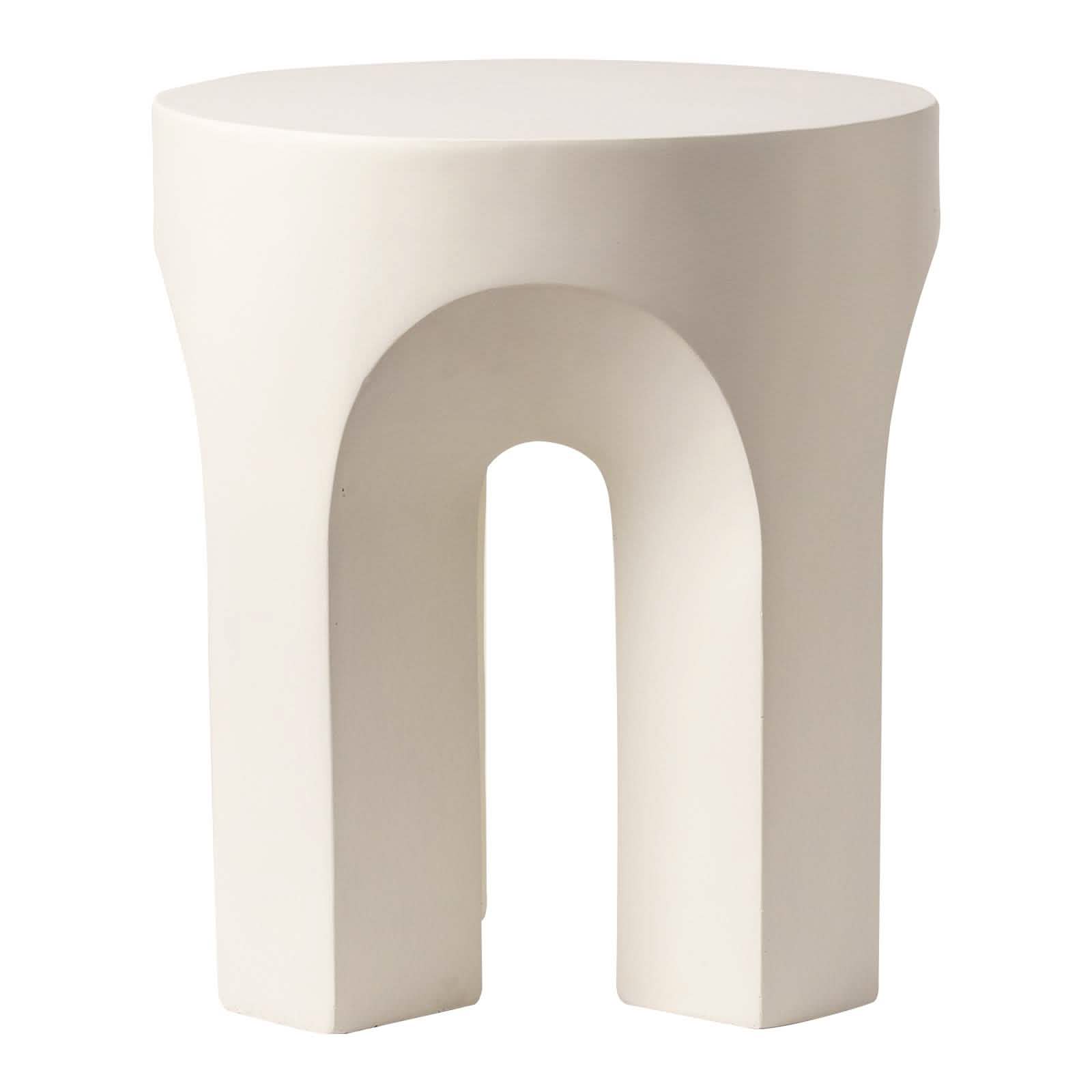 Crus Fiberstone Outdoor Side Table With Arched Base Design White Side Table Leisuremod