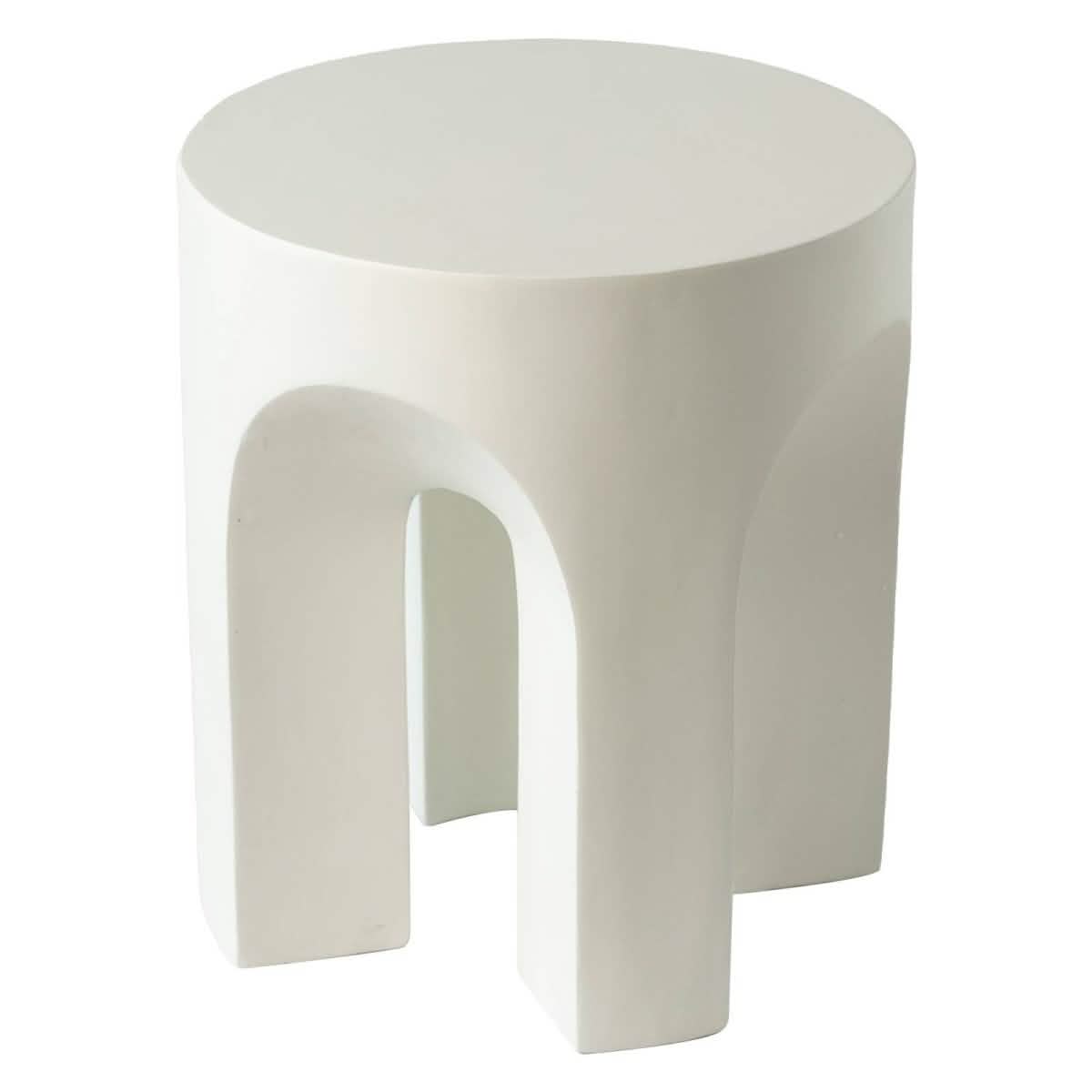 Crus Fiberstone Outdoor Side Table With Arched Base Design White Side Table Leisuremod