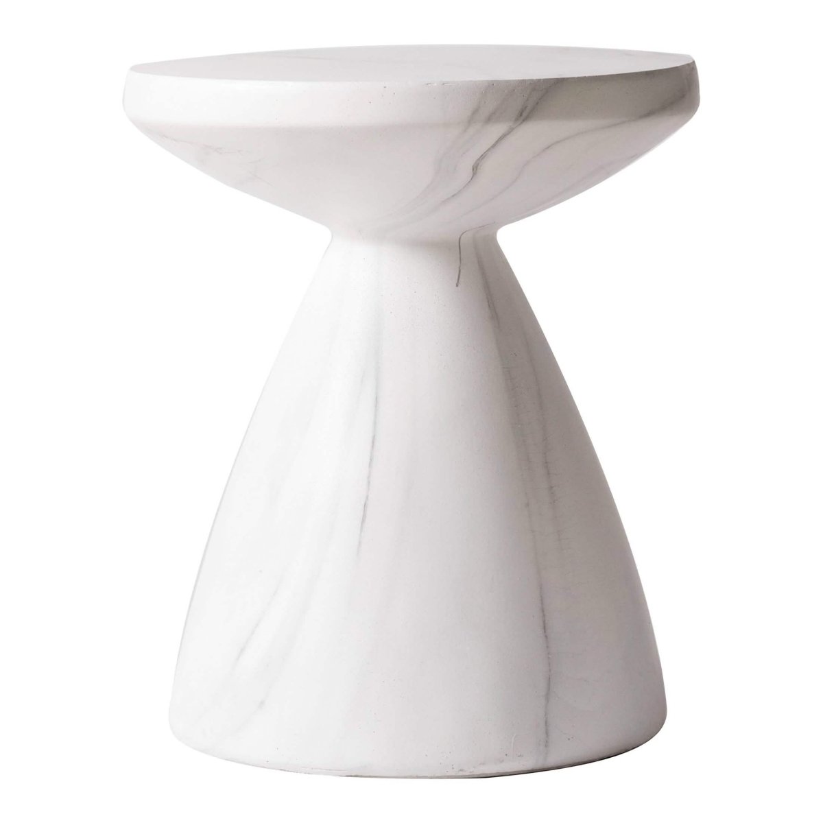 Dune Side Table Fiberstone Round Accent Table and Hourglass Pedestal Base Marble White Side Table LeisureMod