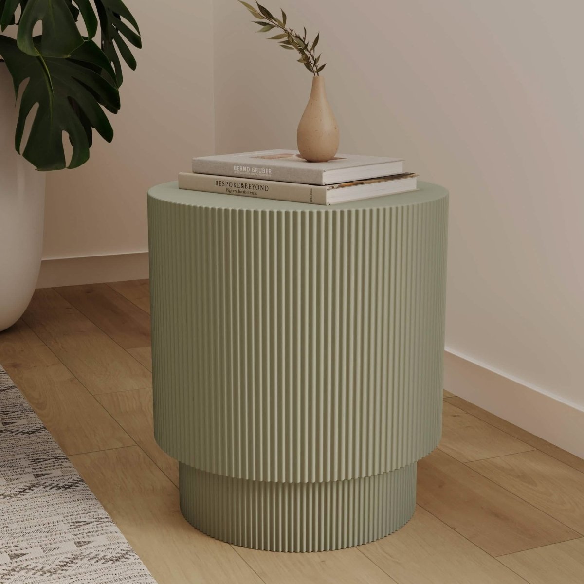 Eden Series Side Table in Fiberstone Round Accent Table for Home, Living Room, Indoor, and Outdoor Olive Green Side Table LeisureMod