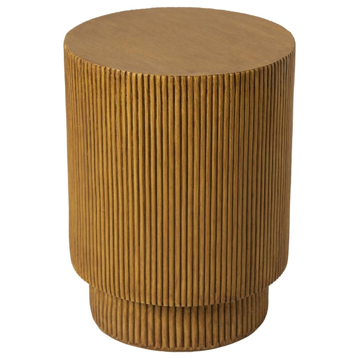 Eden Series Side Table in Fiberstone Round Accent Table for Home, Living Room, Indoor, and Outdoor Brown Side Table LeisureMod