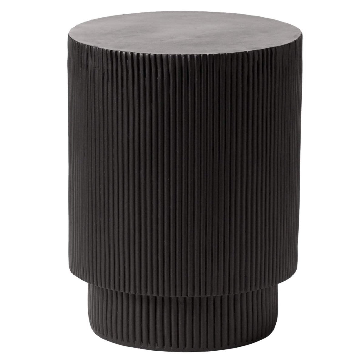Eden Series Side Table in Fiberstone Round Accent Table for Home, Living Room, Indoor, and Outdoor Black Side Table LeisureMod