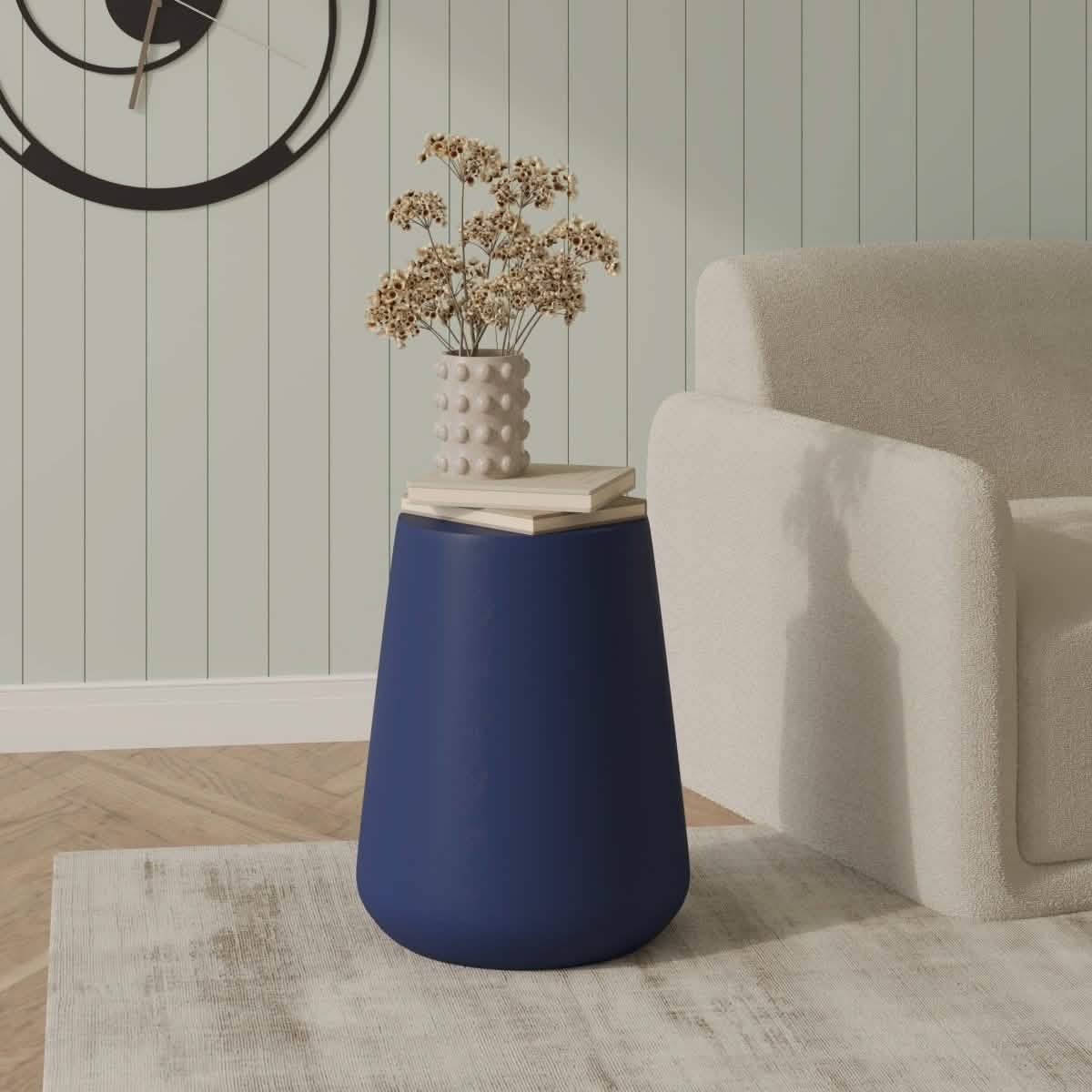 Glint 14" Wide Fiberstone Side Table in Tapered Base Design Saphire Blue Side Table Leisuremod