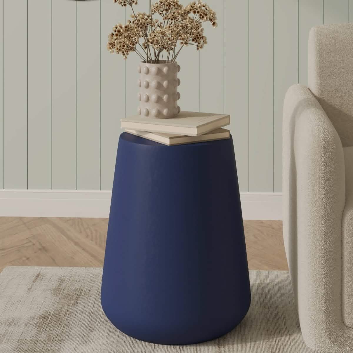 Glint 14" Wide Fiberstone Side Table in Tapered Base Design Saphire Blue Side Table Leisuremod