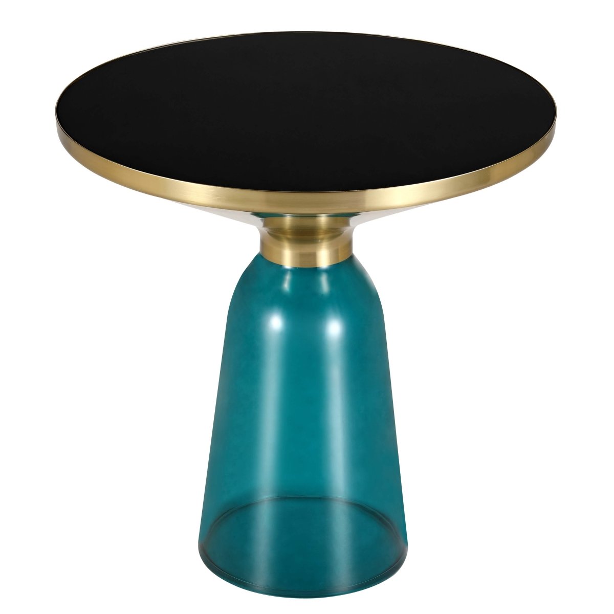 Tully 19-Inch Round Glass/Stone Side Table with Iron Rim Frame and Glass Base Gold Glass Blue Black Side Table Leisuremod