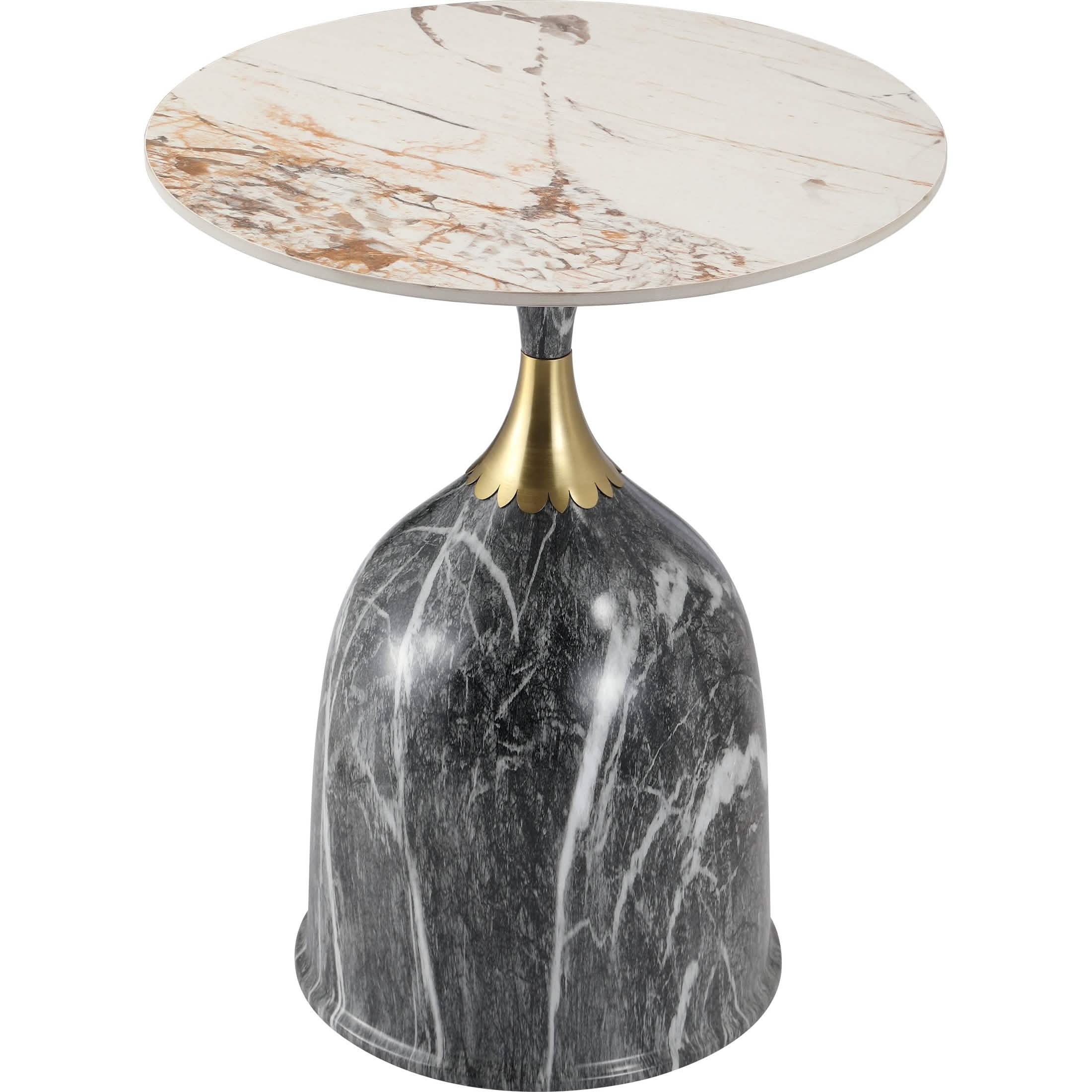 Oslo Side Table Round Sintered Stone with Stainless Steel Base Grey Side Table LeisureMod