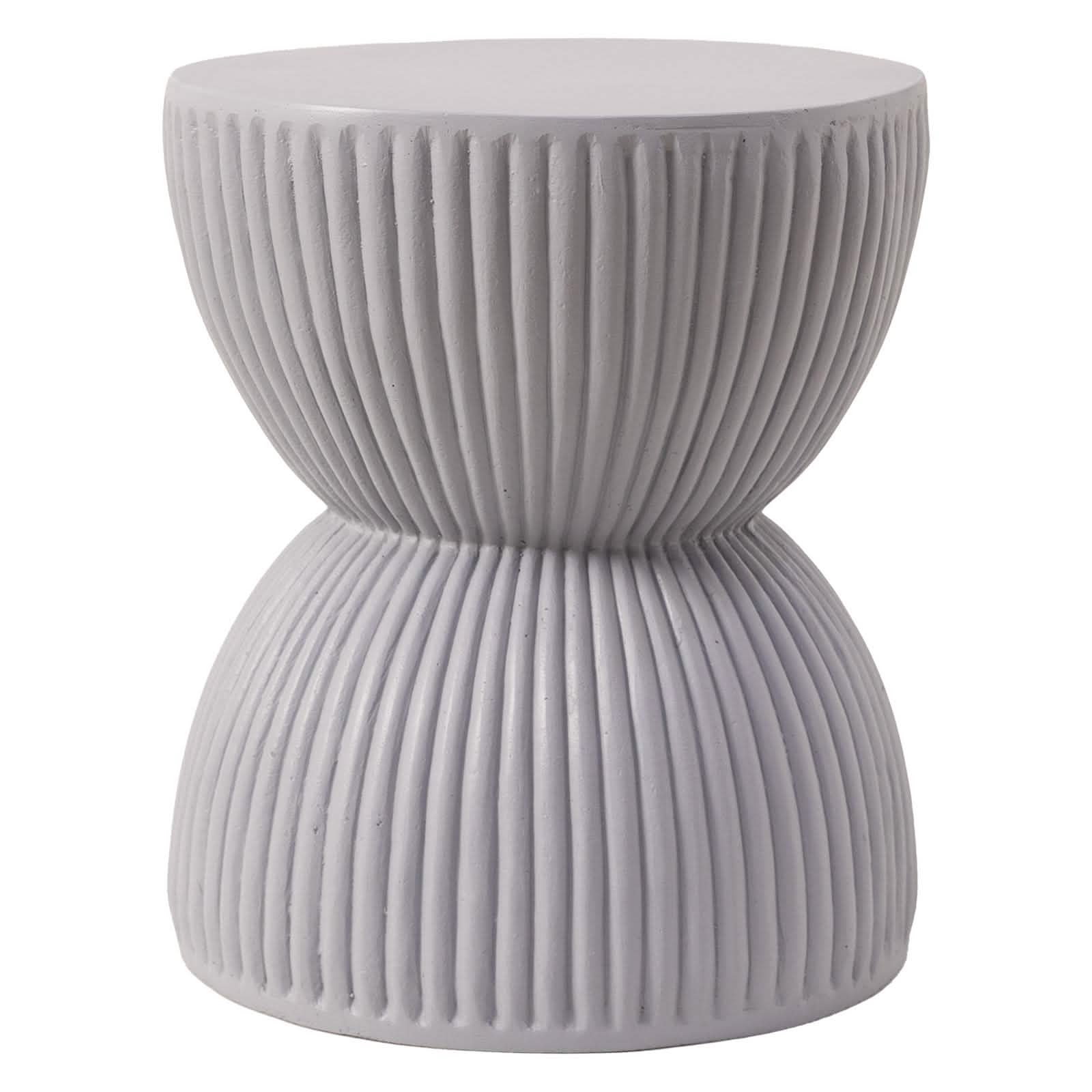 Spire 15" Wide Round Side Fiberstone Table With Hourglass Design Grey Side Table Leisuremod