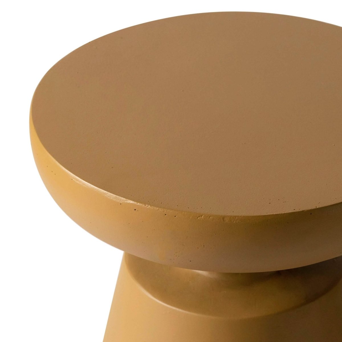 Isle Minimalist Side Table with Round Fiberstone Tabletop Accent Table and Pedestal Base Brown Side Table LeisureMod