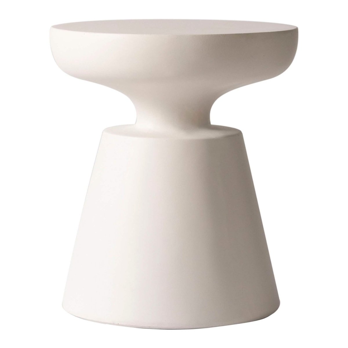 Isle Minimalist Side Table with Round Fiberstone Tabletop Accent Table and Pedestal Base Cream Side Table LeisureMod
