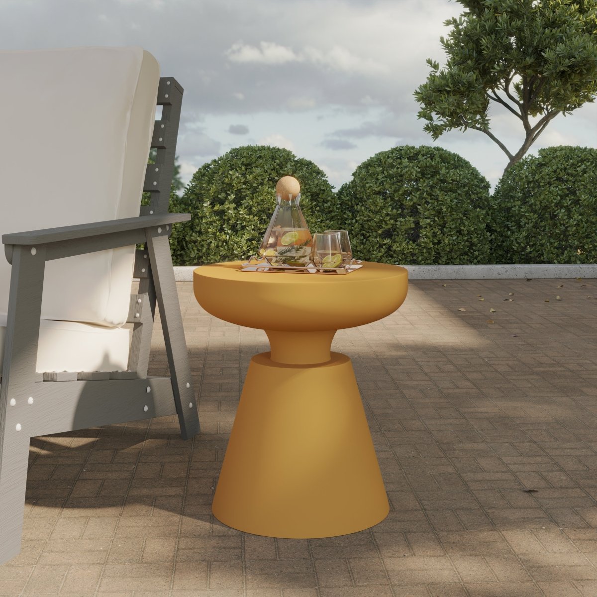 LeisureMod Side Table Isle Minimalist Side Table with Round Fiberstone Tabletop Accent Table and Pedestal Base