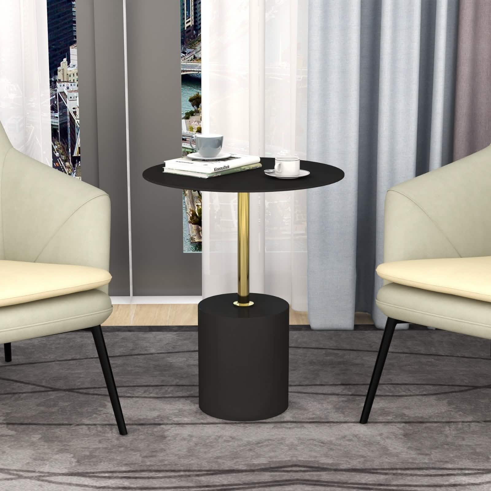 Malta Round Side Table Modern Accent End Table with Stainless Steel Pedestal Base Black Side Table LeisureMod