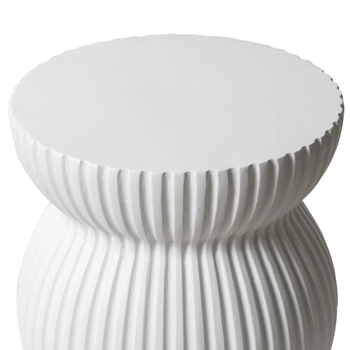 Leisuremod Side Table Mander Fiberstone Side Table with Ribbed Hourglass Design for Indoor and Outdoor