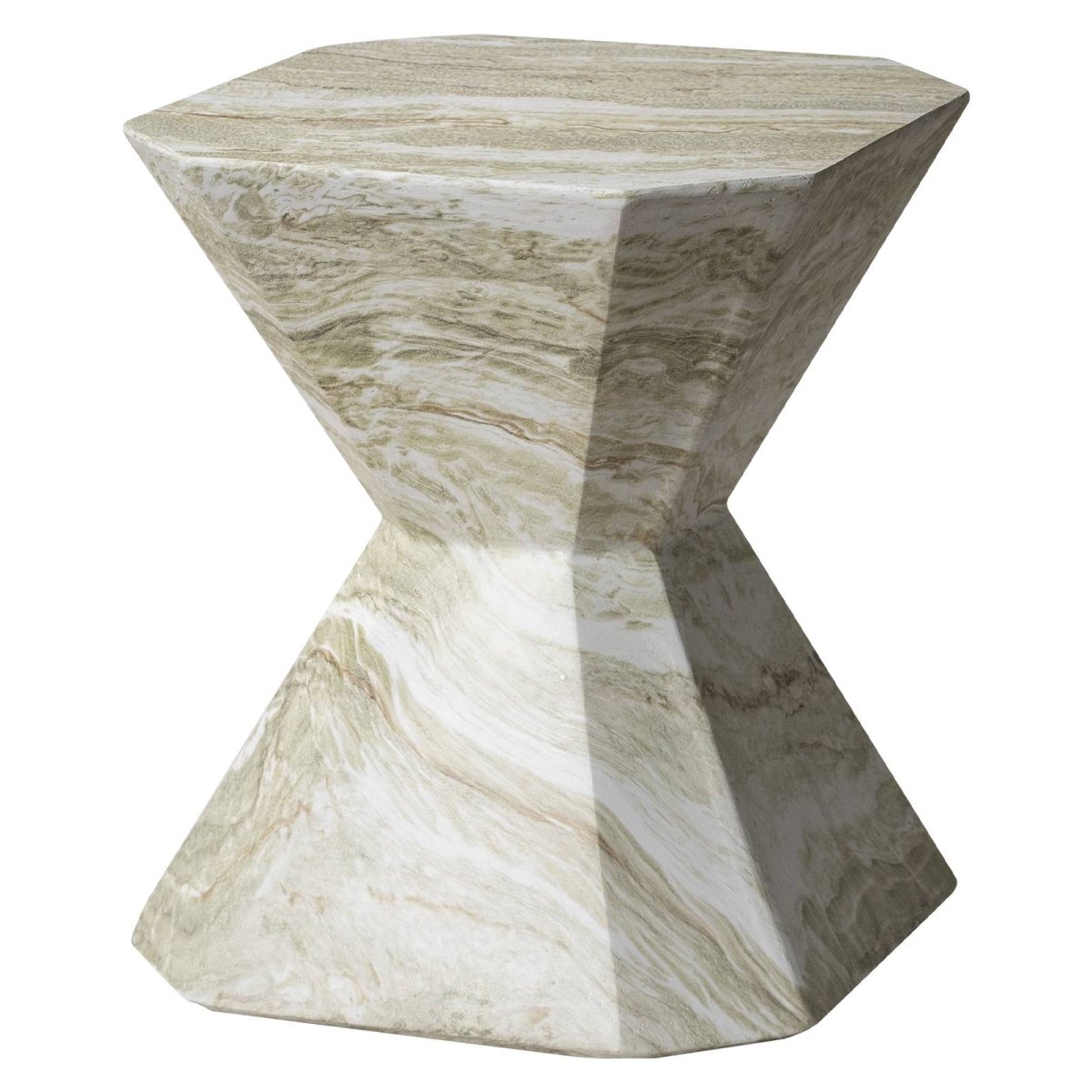 LeisureMod Side Table Marble Green Azure Side Table Round Fiberstone Accent Table