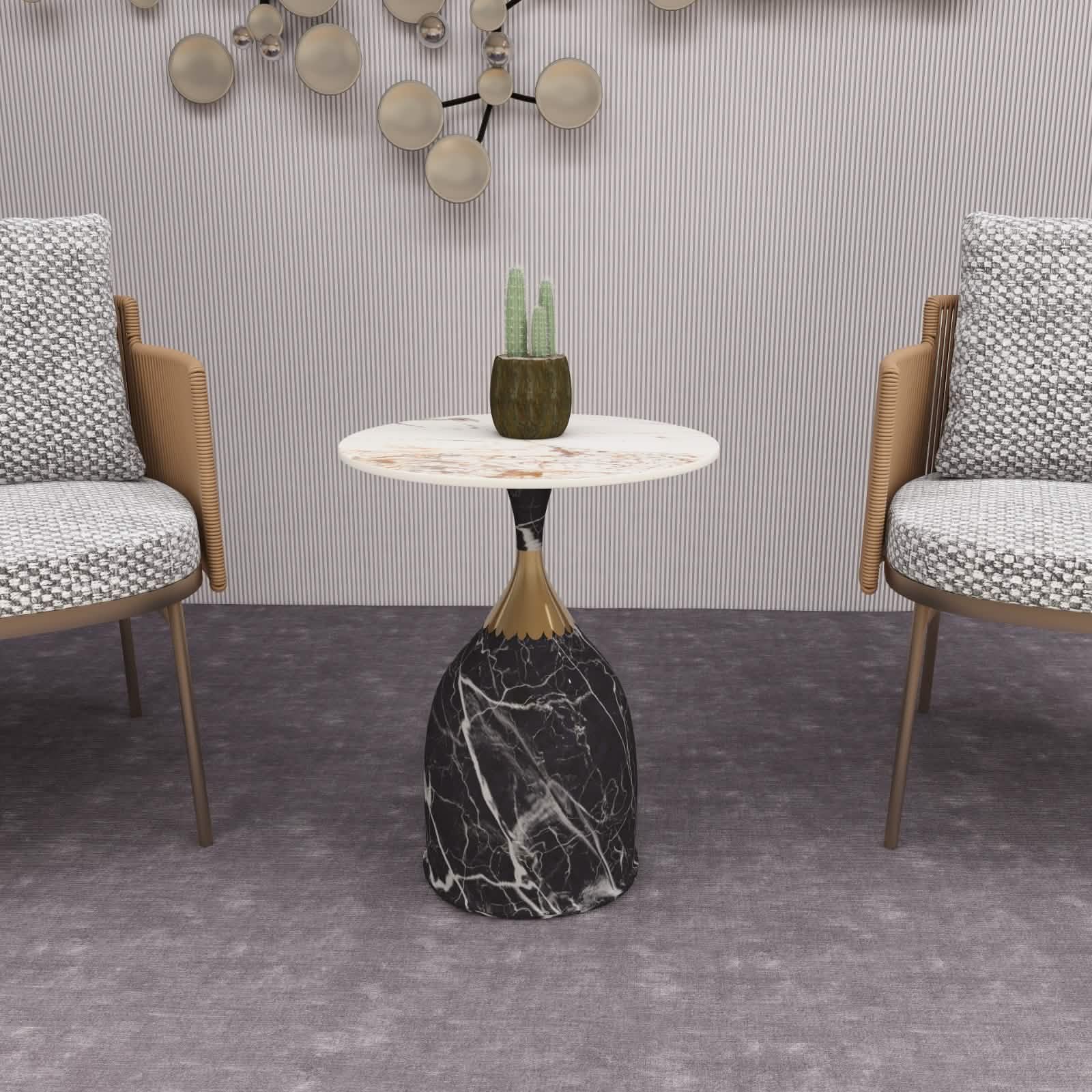 Oslo Side Table Round Sintered Stone with Stainless Steel Base Grey Side Table LeisureMod